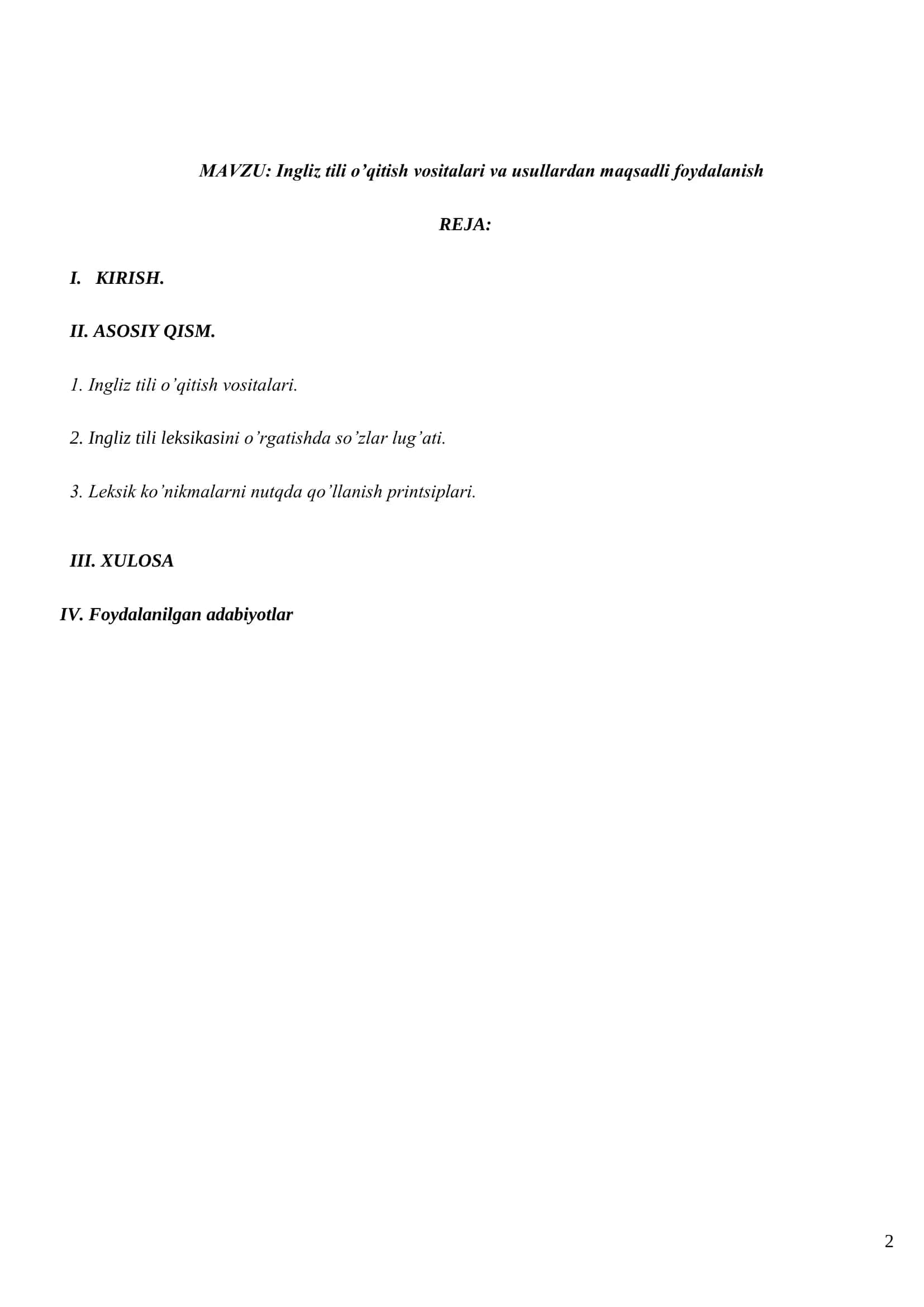 Ingliz tili o’qitish vositalari va usullardan maqsadli foydalanish 2