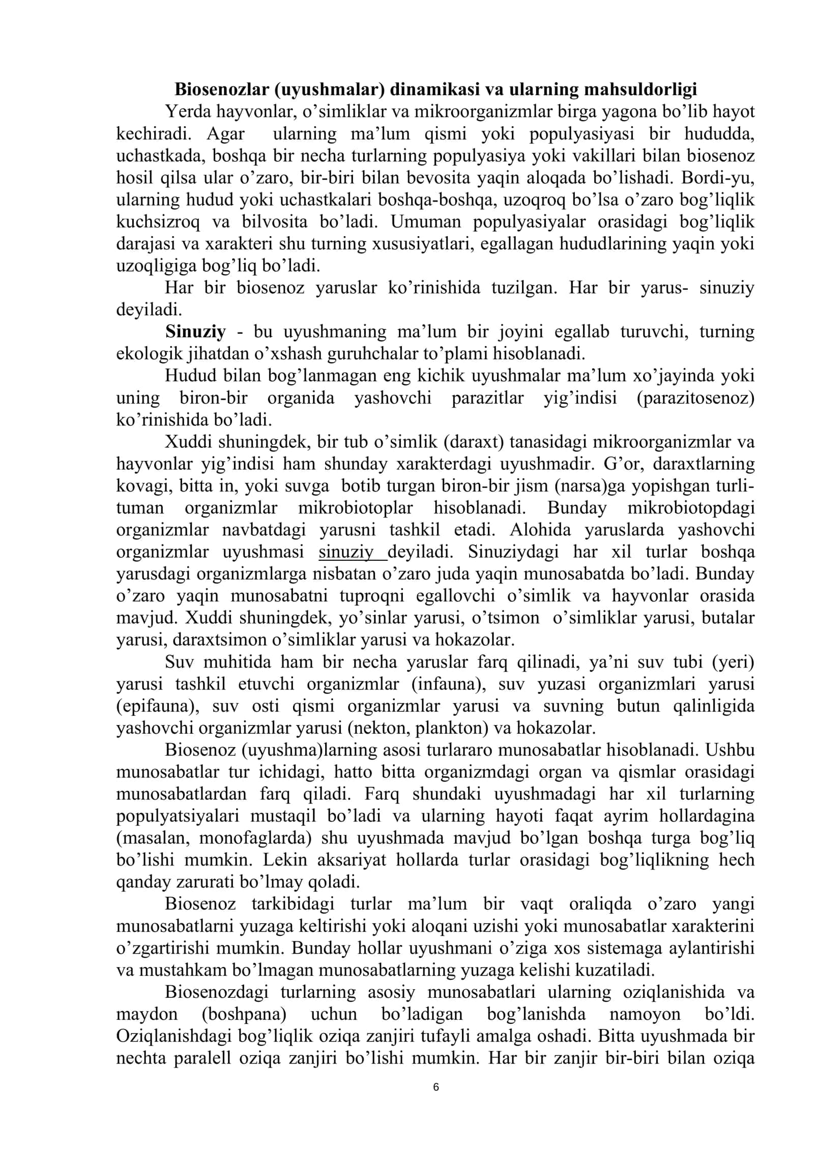 Biosenozlar. Ularning mahsuldorligi va o’zgarishlari 2
