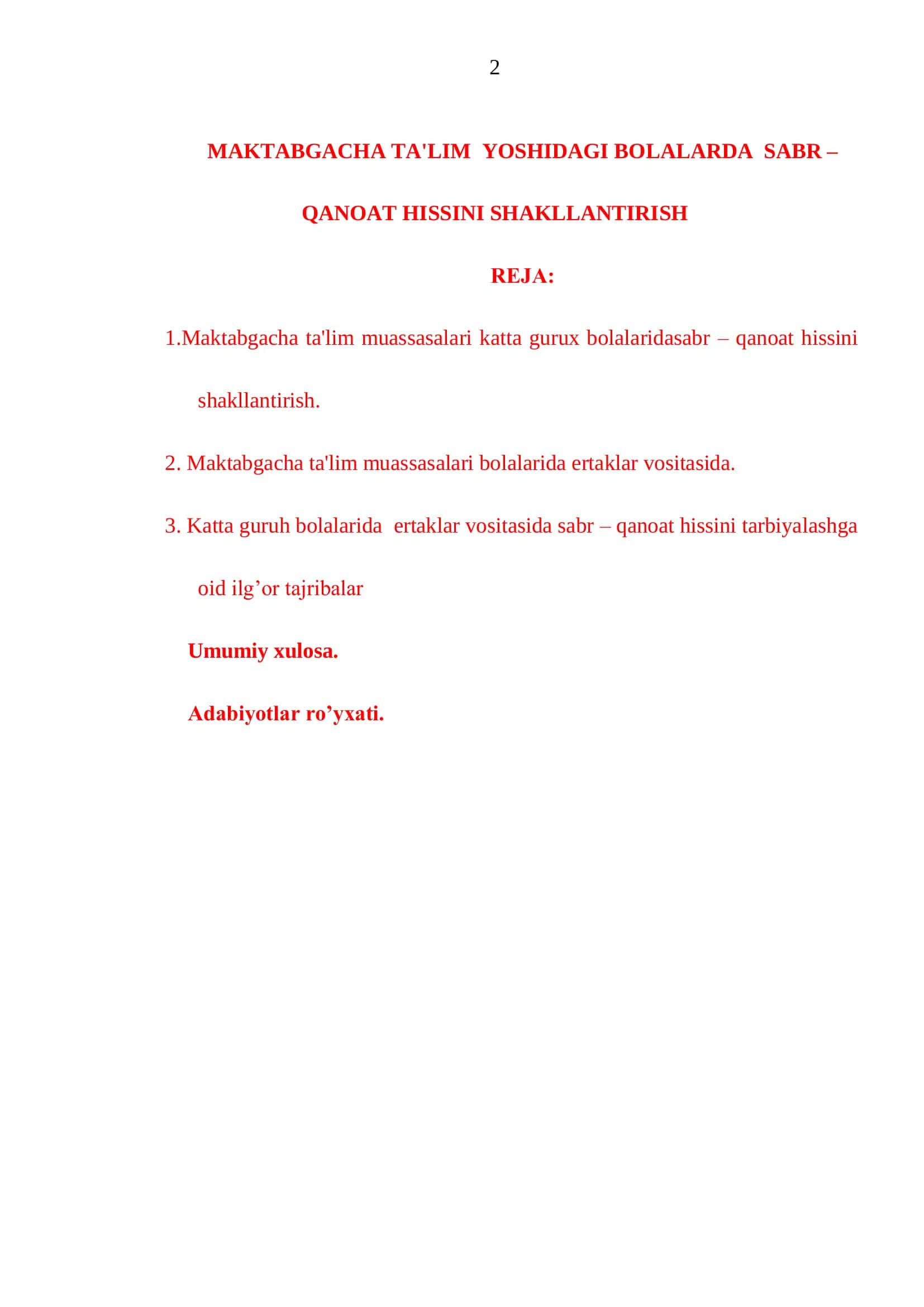 MAKTABGACHA TA'LIM YOSHIDAGI BOLALARDA SABR – QANOAT HISSINI SHAKLLANTIRISH 2