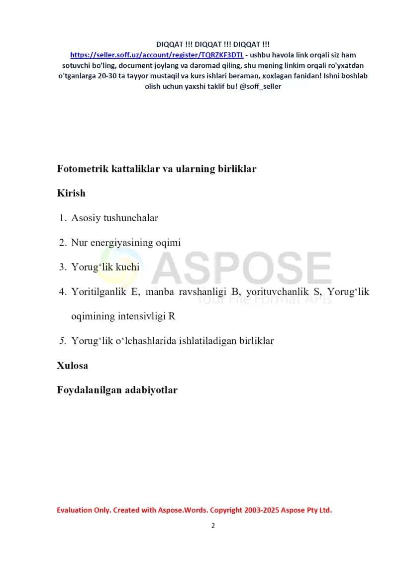 Fotometrik kattaliklar va ularning birliklari 2