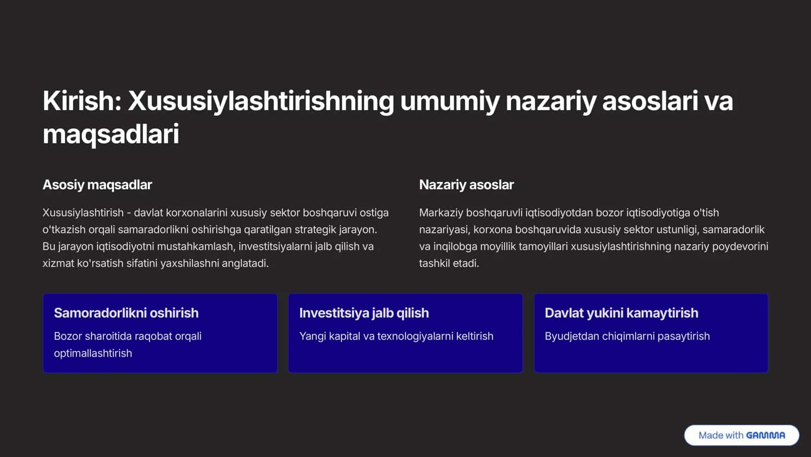 Xususiylashtirishning umumiy nazariy asoslari va maqsadlari 2