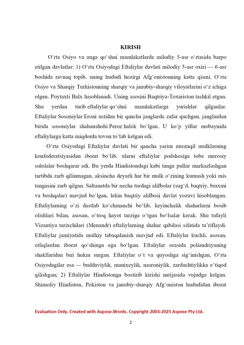 Kurs ishi: Eftaliylar davlatining tashkil topishi 2