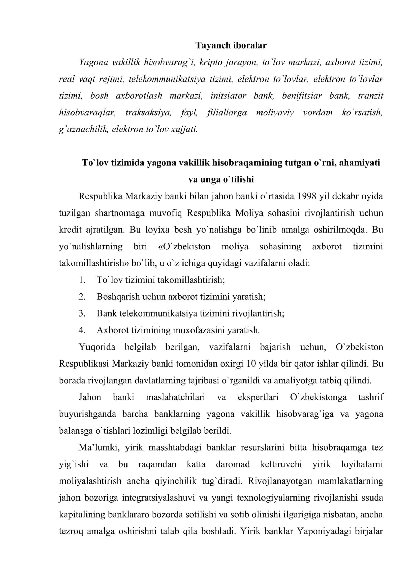 Yagona vakillik hisobvarag`i orqali hisob-kitoblarga asoslangan to`lov tizimi 2