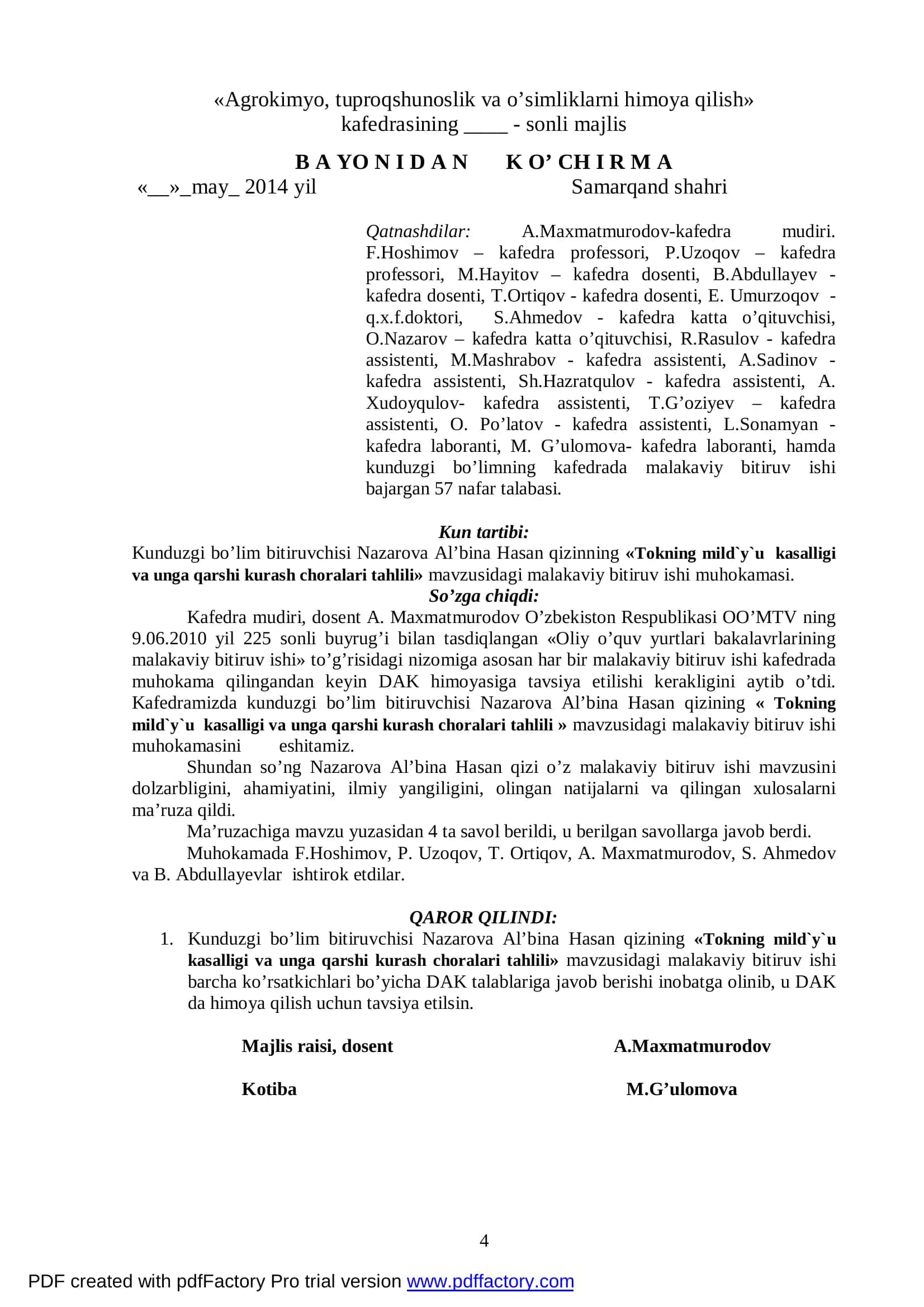 Tokning mildyu kasalligi va unga qarshi kurash choralari tahlili 2