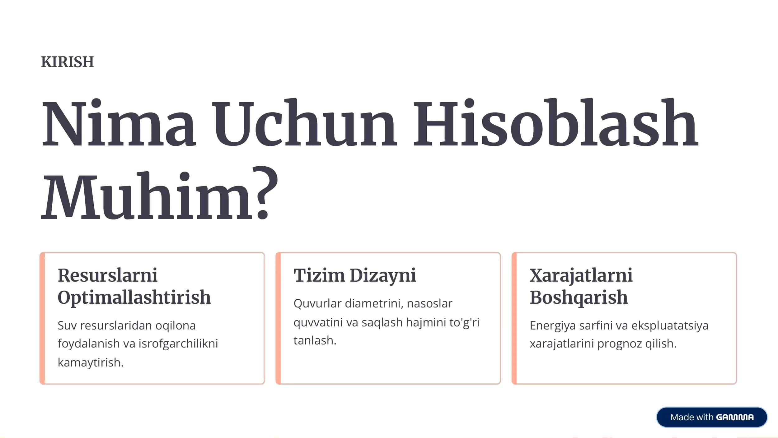 suv taminoti tizimining hisobiy sarfini aniqlash 2