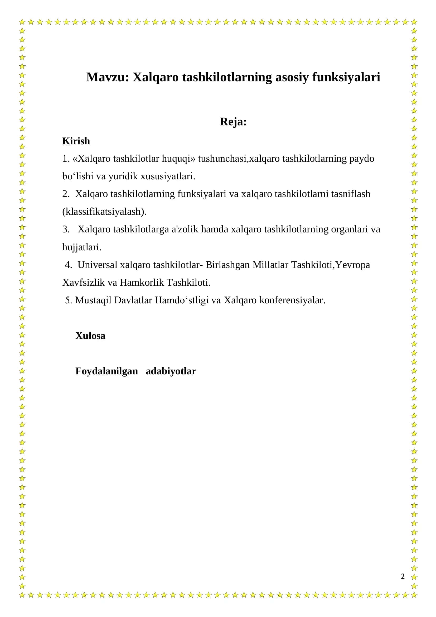 Xalqaro tashkilotlarning asosiy funksiyalari 2