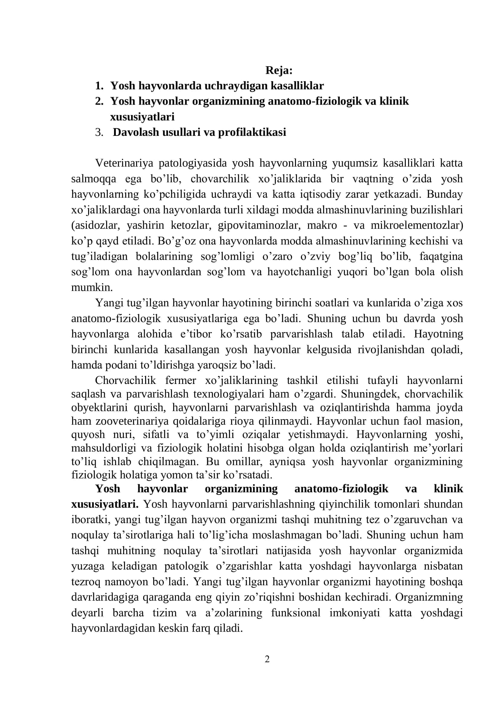 YOSH HAYVONLARNING YUQUMSIZ KASALLIKLARI 2