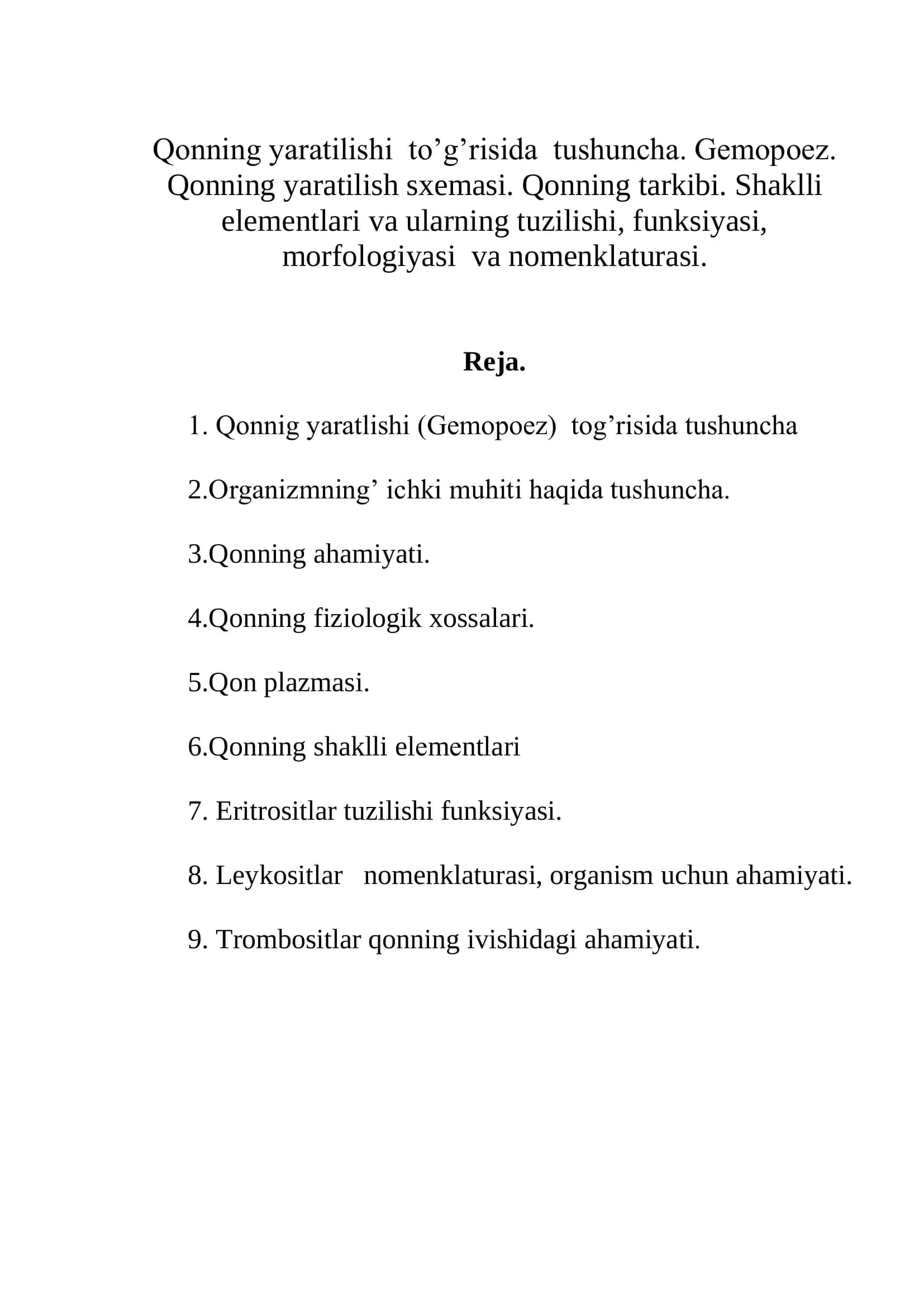 Qonning yaratilishi to’g’risida tushuncha 2