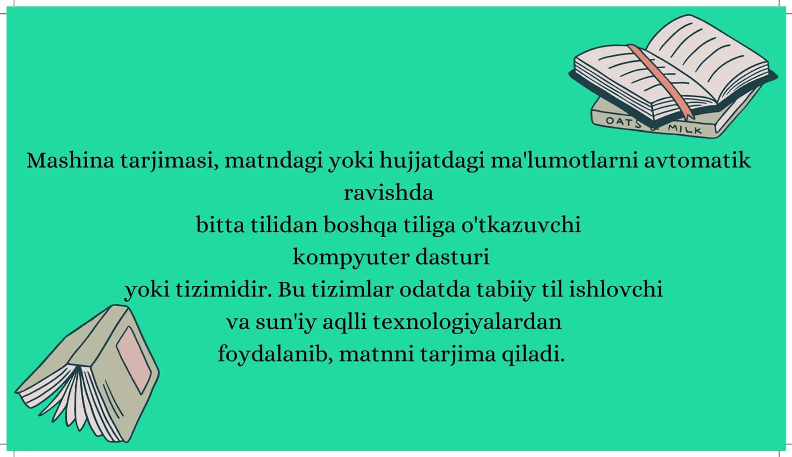 Mashina tarjimasi uchun sohaviy terminlar bazasini  shakllan tirish. 2