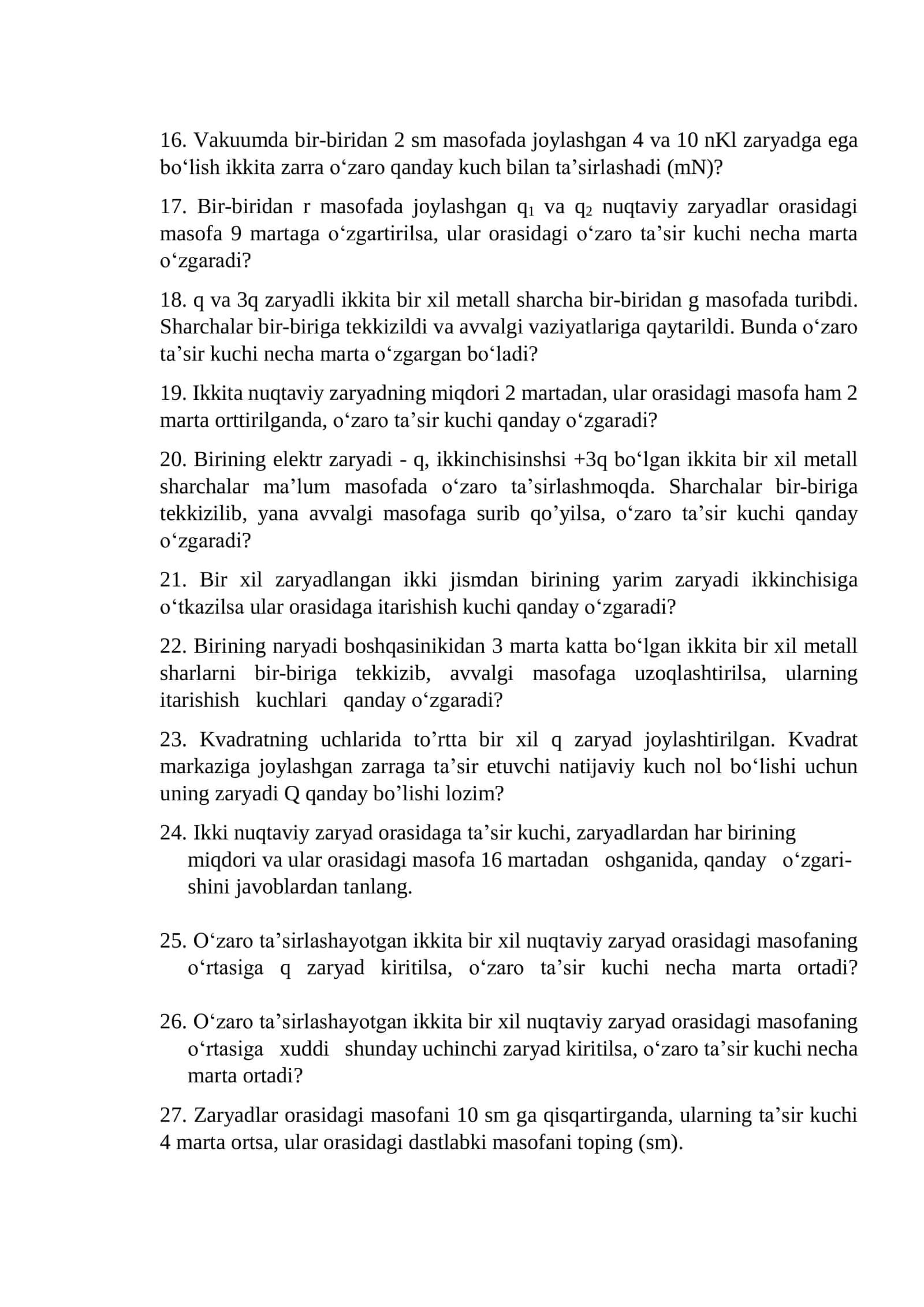 Kulon qonuni. Elektr maydon kuchlanganligi 2