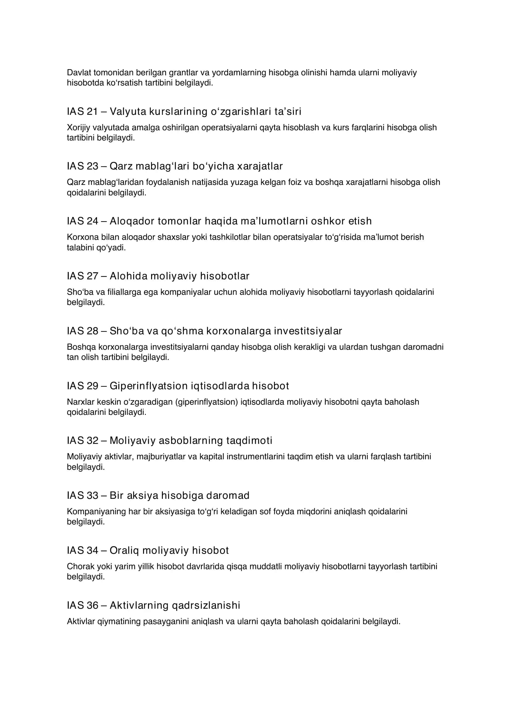 Xalqaro Buxgalteriya Hisobi va Moliyaviy Hisobot Standartlari (IAS va IFRS) 2