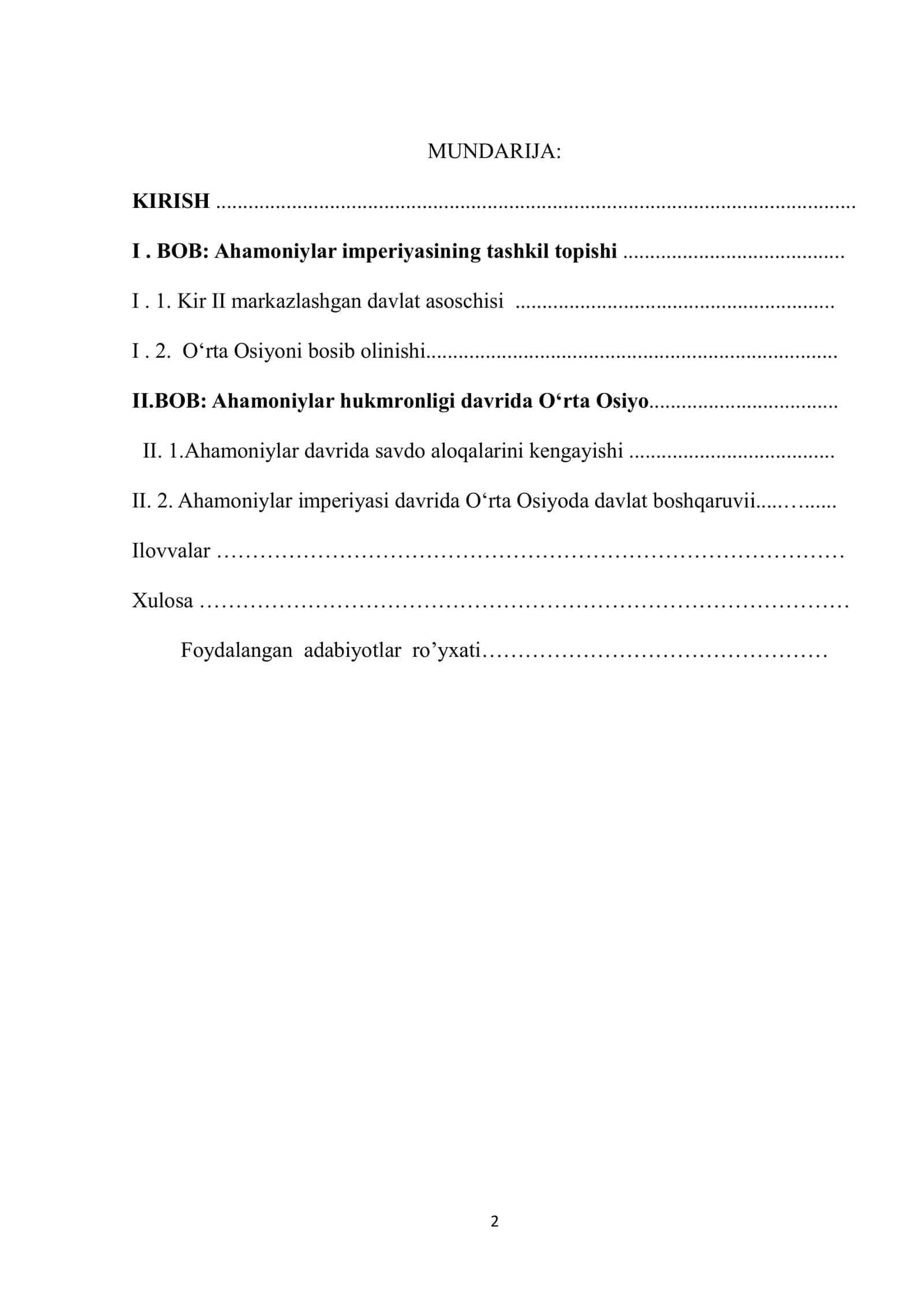 Oʻzbekiston tarixi fanidan KURS ISHI 2