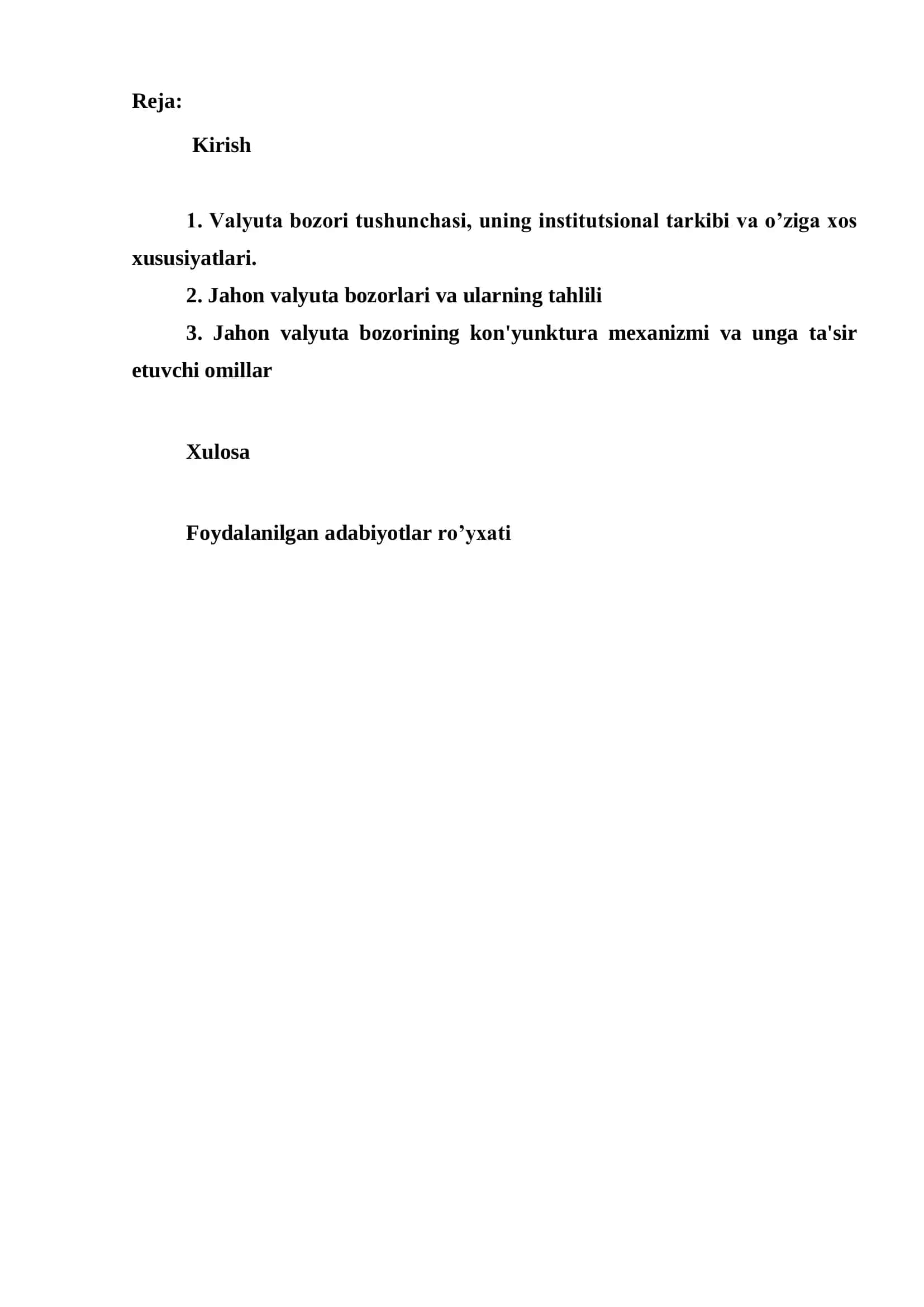 "Jahon valyuta bozori va uning rivojlanish tendentsiyalari" 2