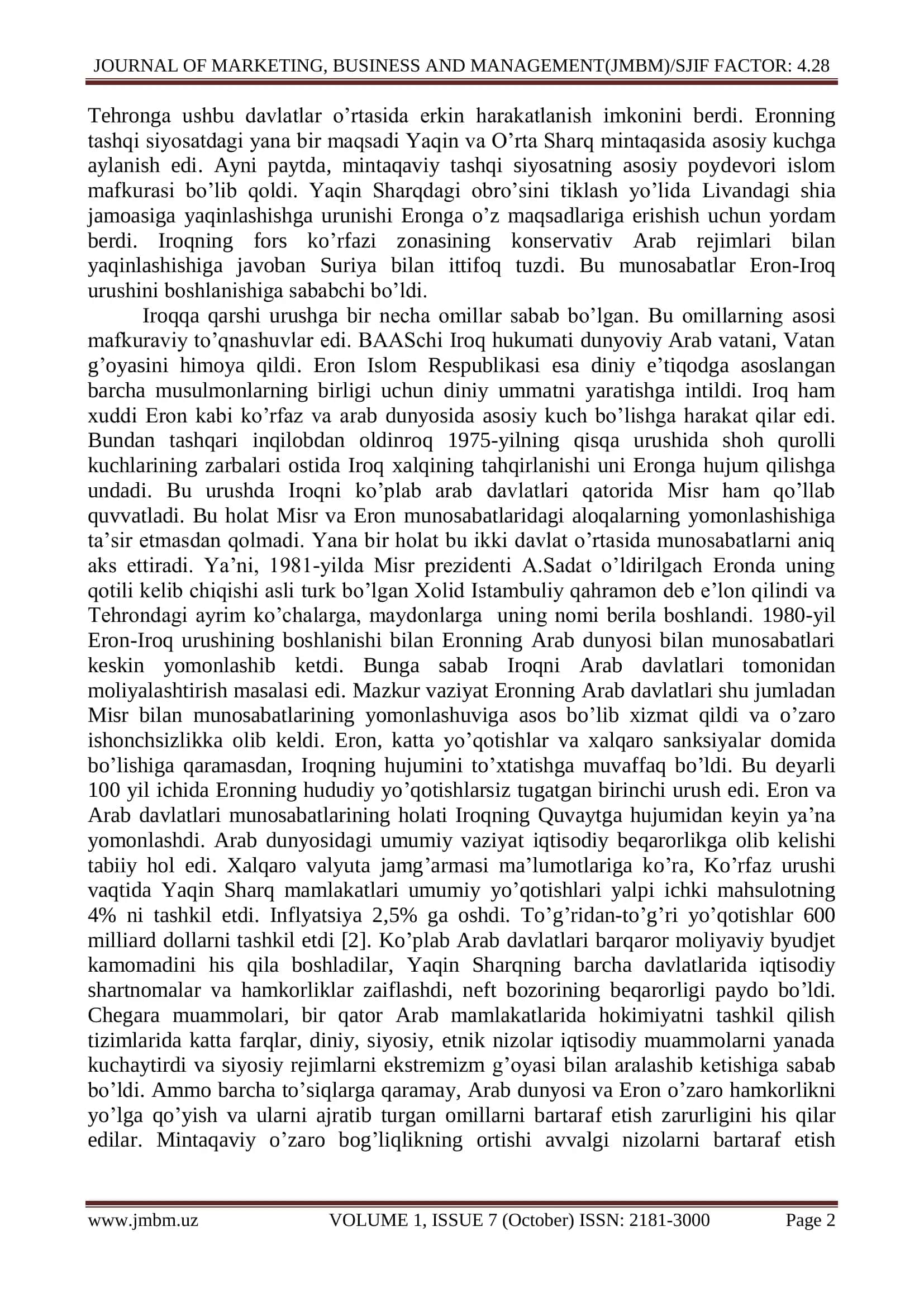 ISLOM INQILOBIDAN KEYIN ERONNING TASHQI SIYOSATI VA UNDA MISR OMILI 2