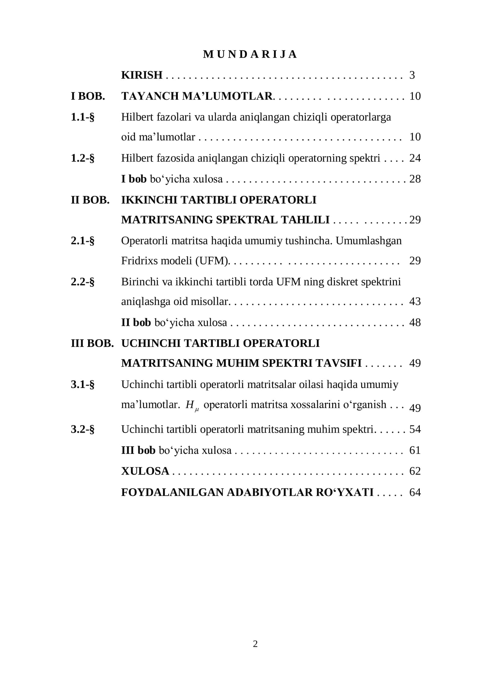 Uchinchi tartibli operatorli matritsalar oilasining muhim spektri 2