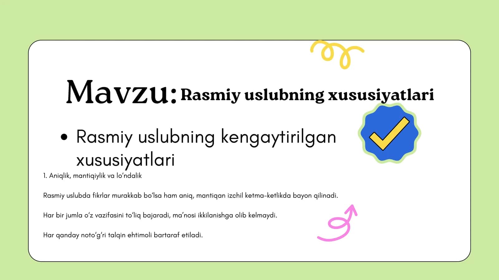 Naziraliyeva Nazokatning O'zbek tilining sohada qo'llanilishi fanidan tayyorlagan mustaqil ta'limi 2