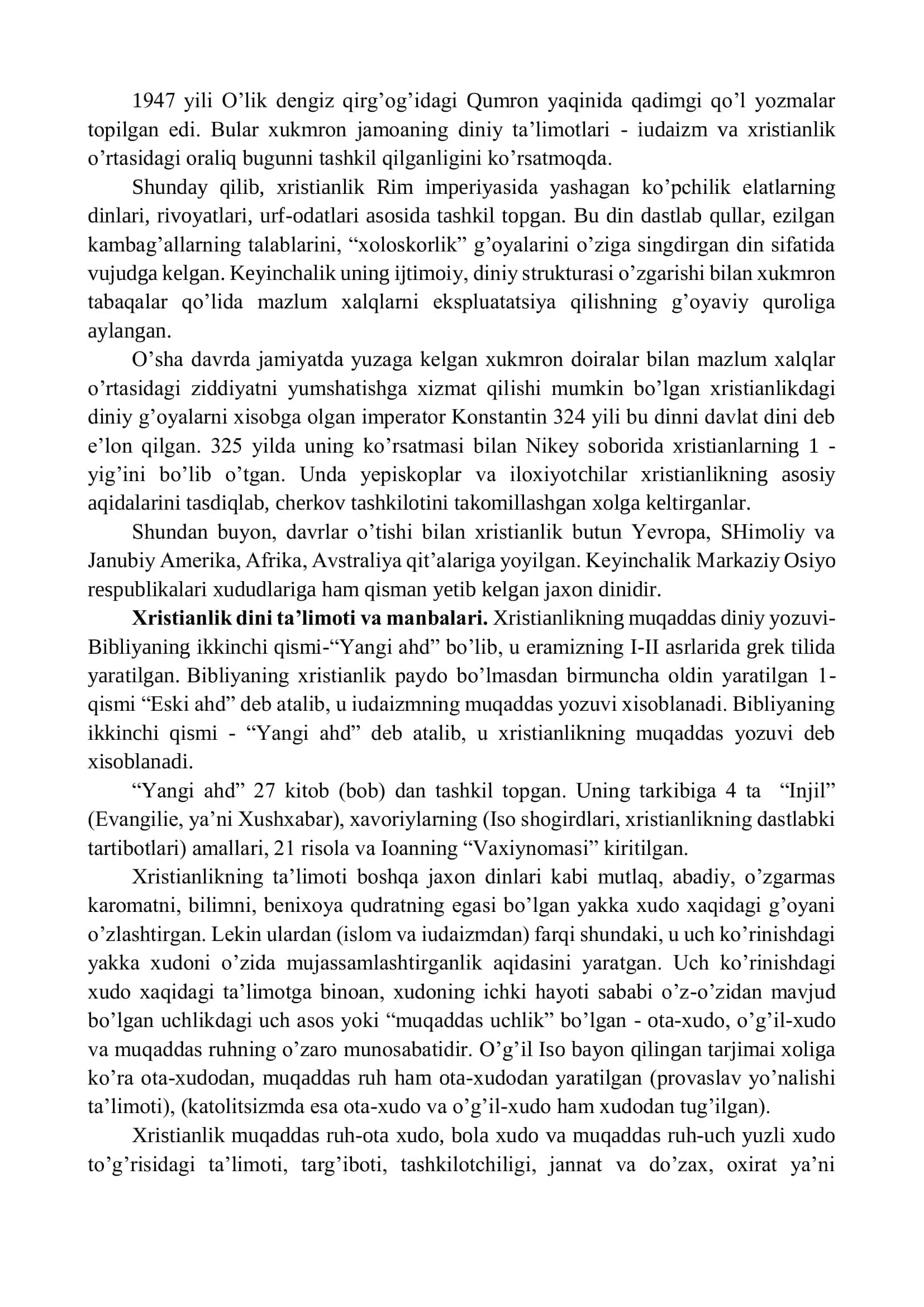 XRISTIANLIK DINI TARIXI VA ASOSIY G‘OYALARI 2