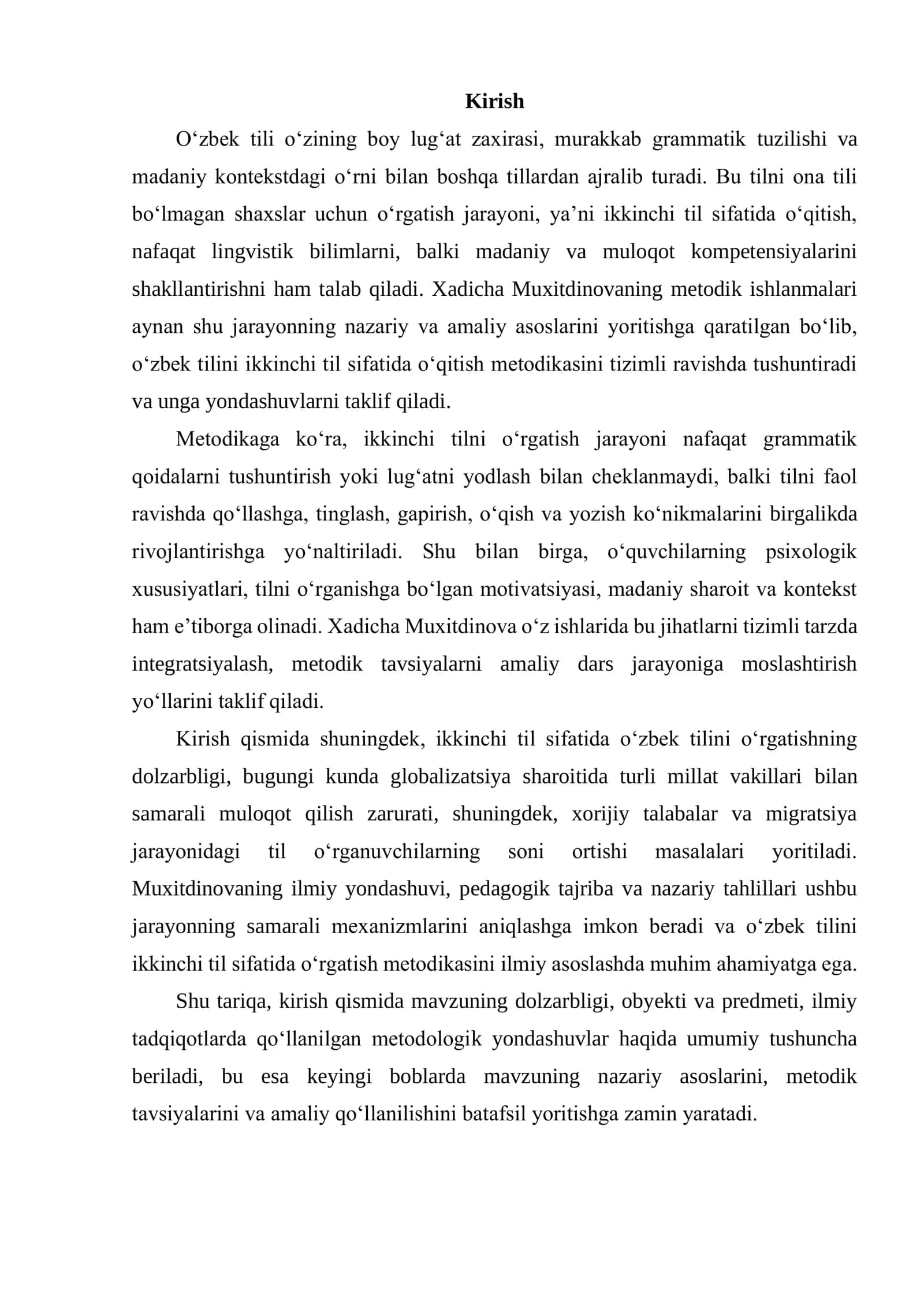 XADICHA MUXITDINOVANING “O‘ZBEK TILINI IKKINCHI TIL SIFATIDA O‘QITISH METODIKASI” 2