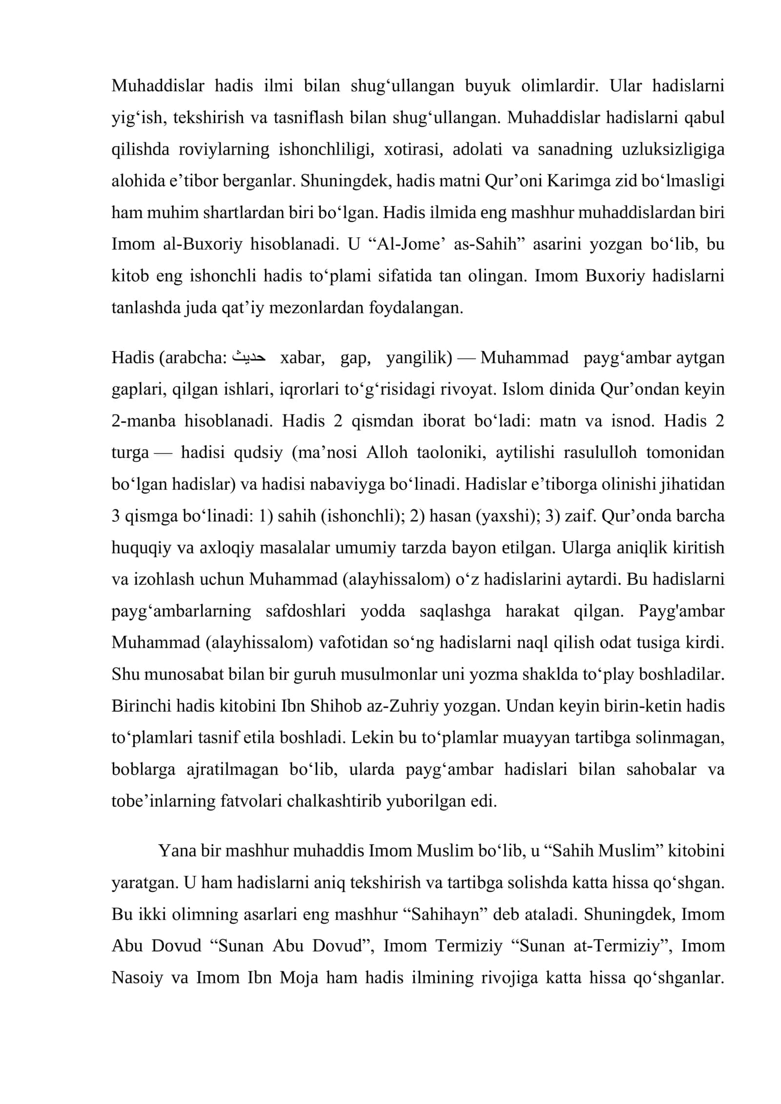 HADIS VA MUHADDISLAR MARUZA MATNI 2
