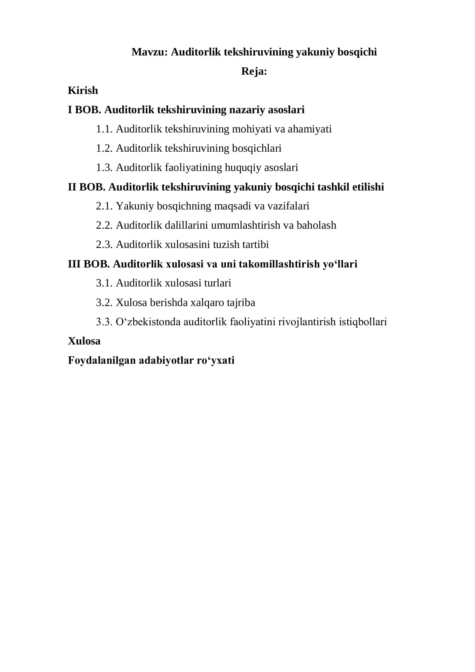Auditorlik tekshiruvining yakuniy bosqichi 2