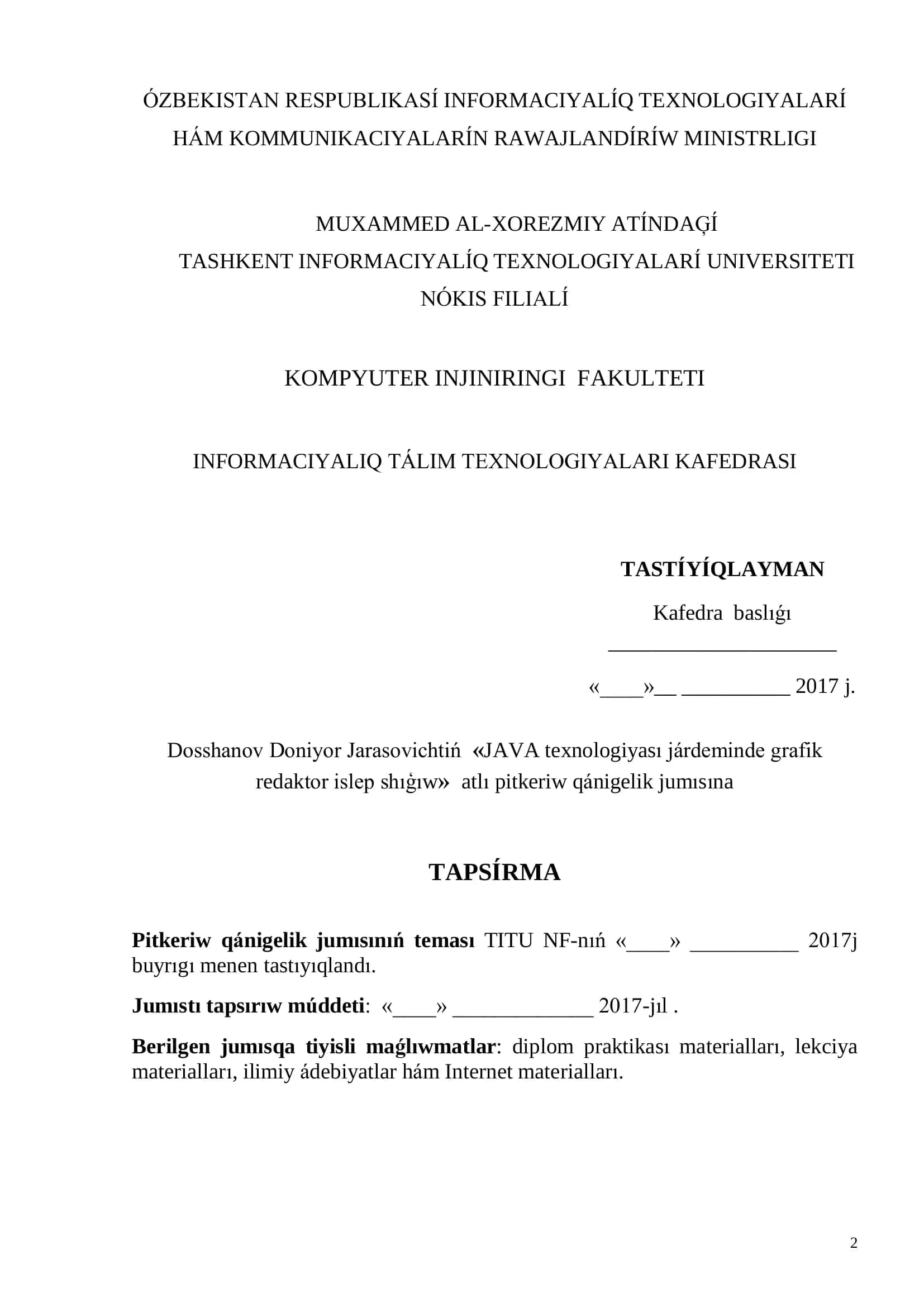 JAVA texnologiyası járdeminde grafik redaktor islep shışıw 2