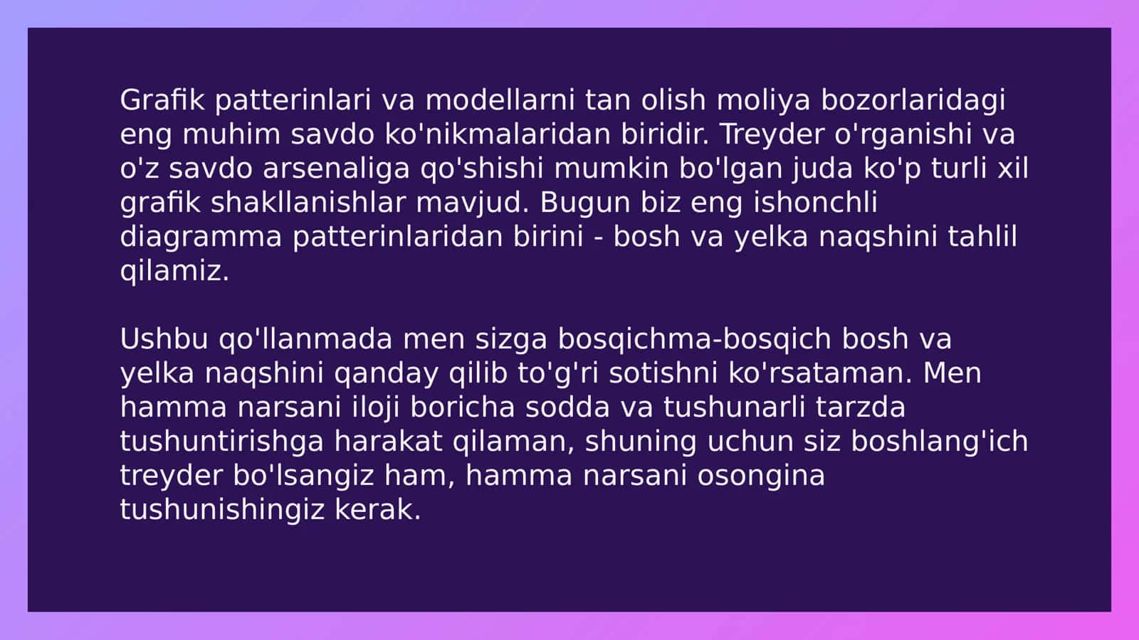 Bosh va yelka namunasi: Savdo 2