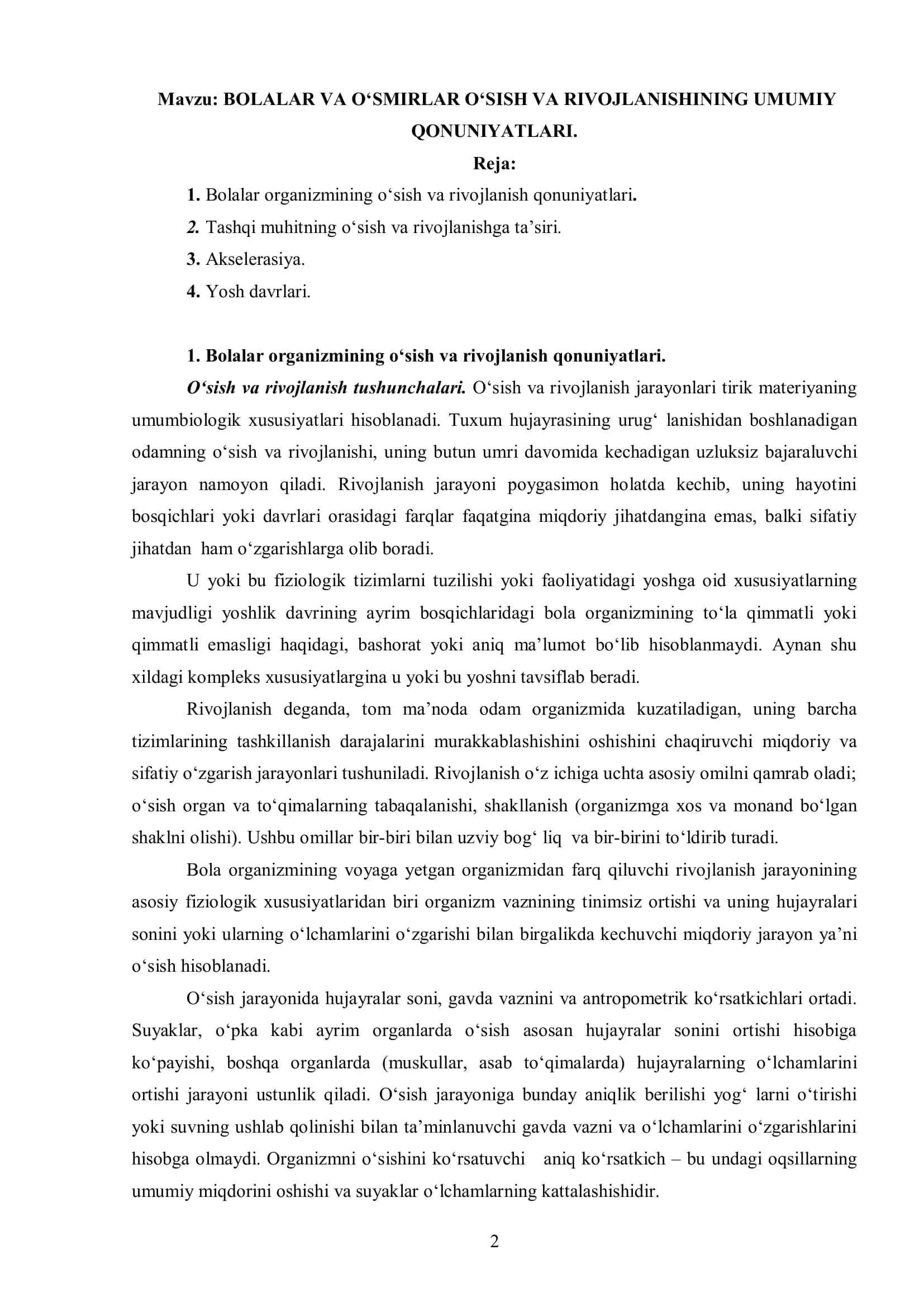 BOLALAR VA O‘SMIRLAR O‘SISH VA RIVOJLANISHINING UMUMIY QONUNIYATLARI 2