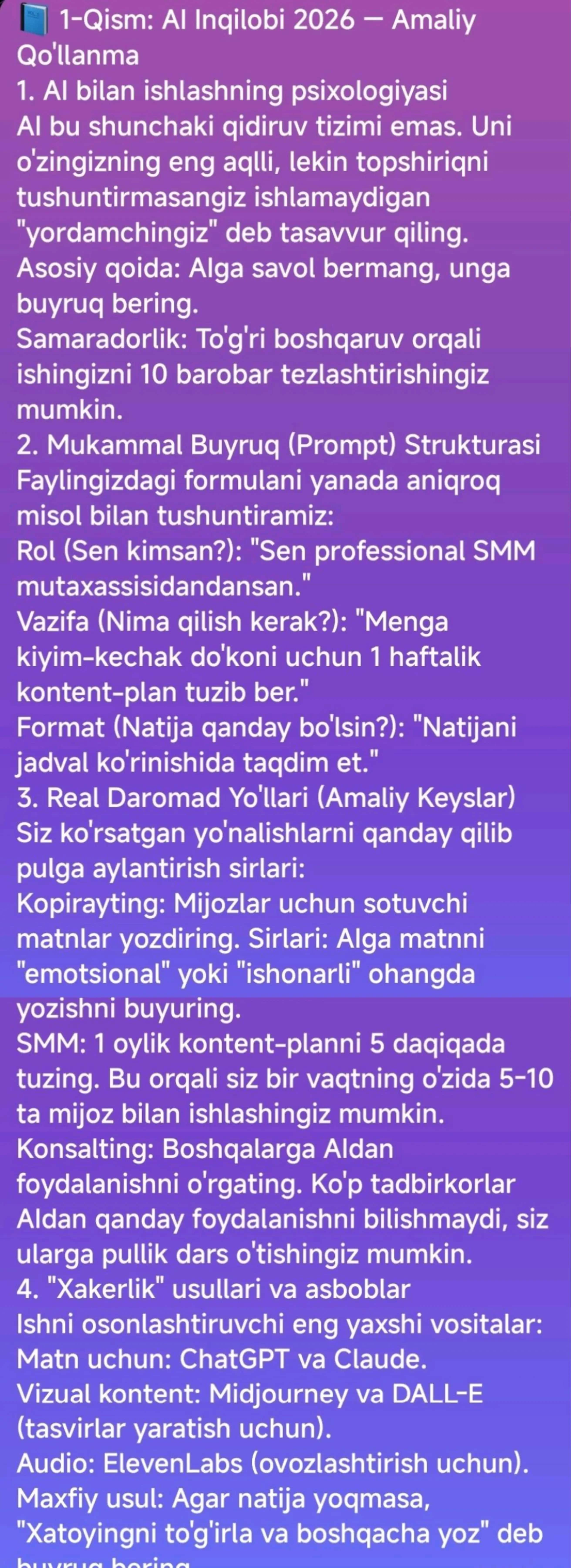 "AI INQILOBI 2026" va "PUL TOPISHNING MAXFIY YO'LLARI" 2