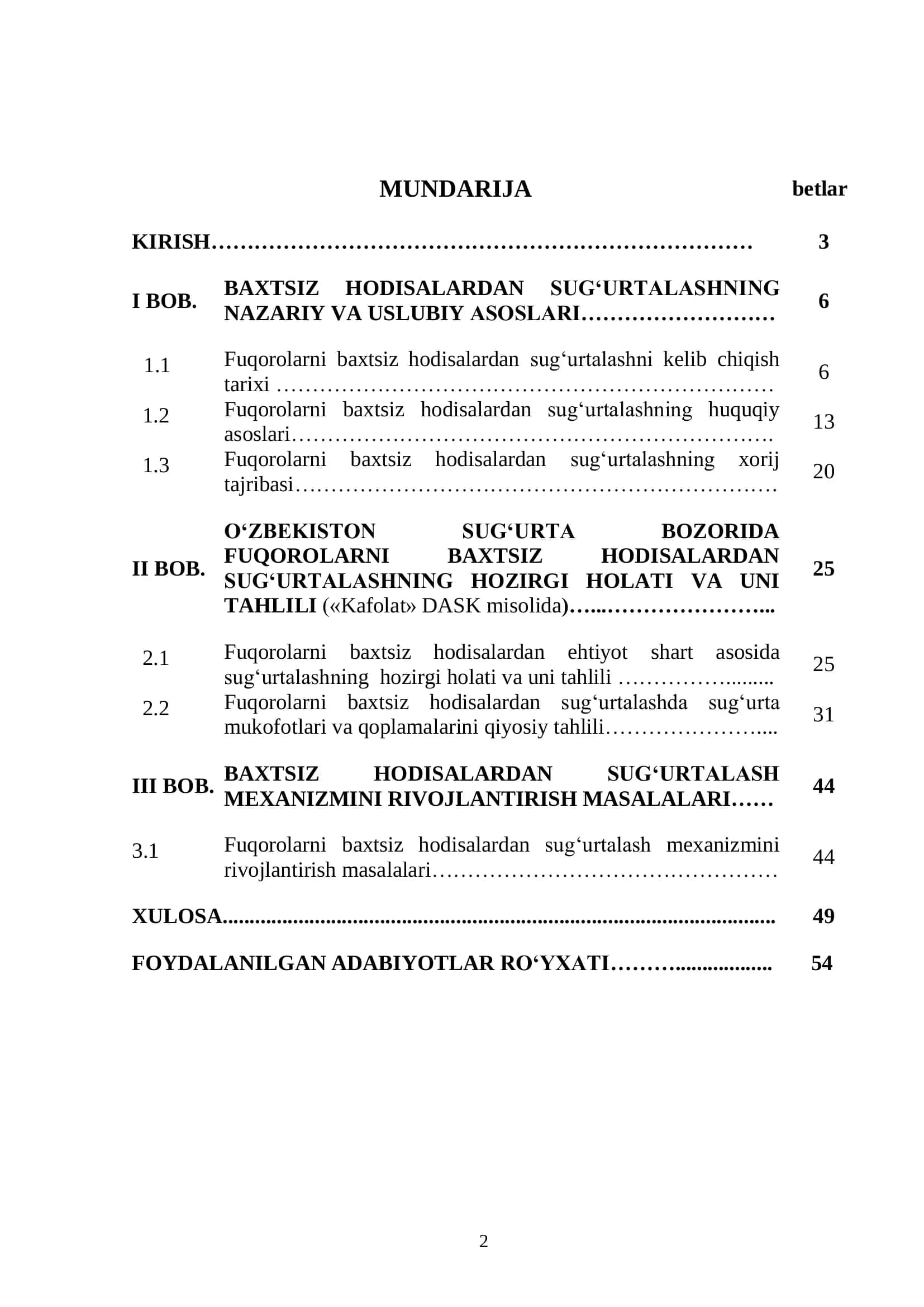 BAXTSIZ HODISALARDAN SUG‘URTALASH MEXANIZMI VA UNI RIVOJLANTIRISH MASALALARI 2