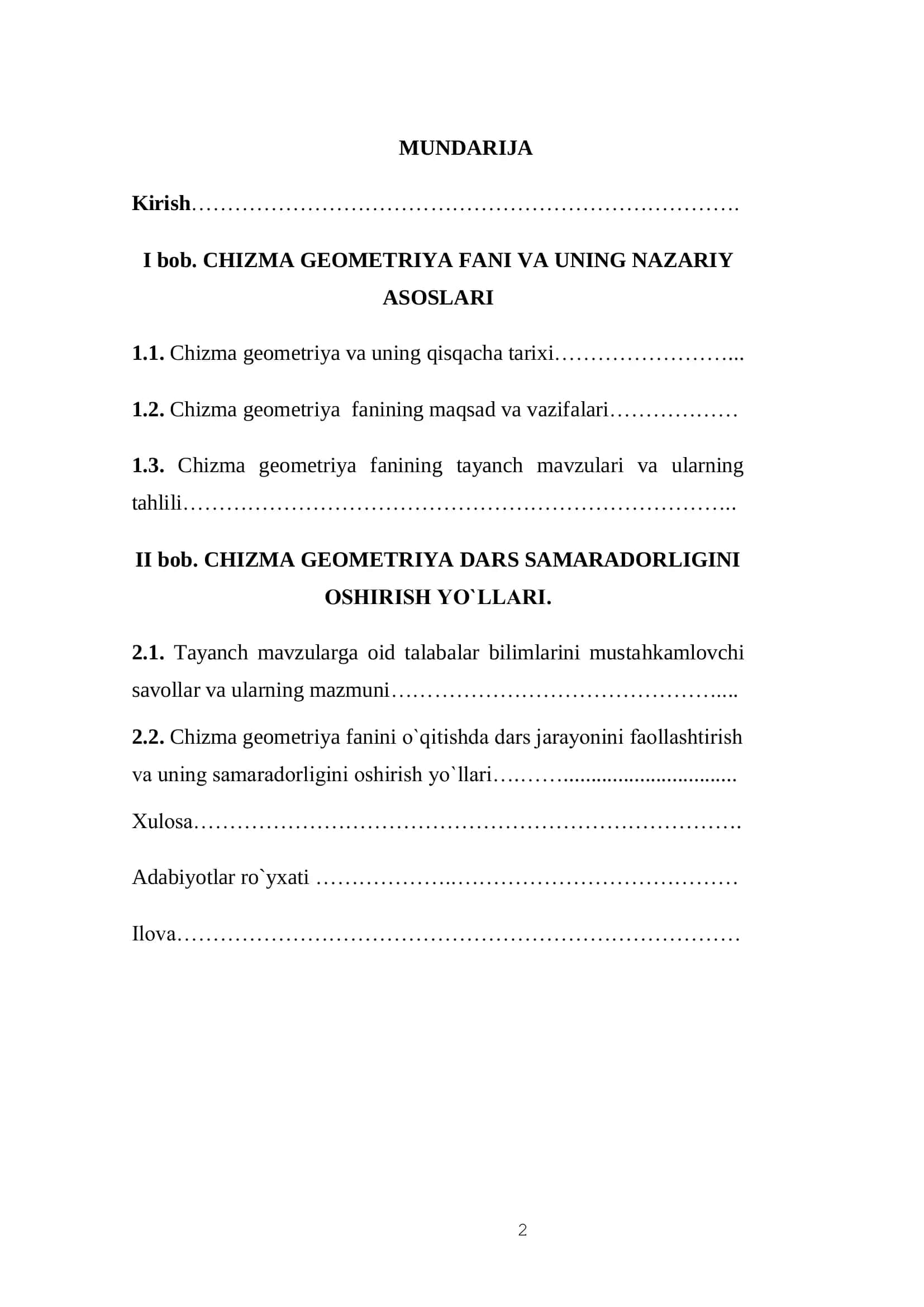 TASVIRIY SAN’AT VA MUHANDISLIK GRAFIKASI KAFEDRASI 2