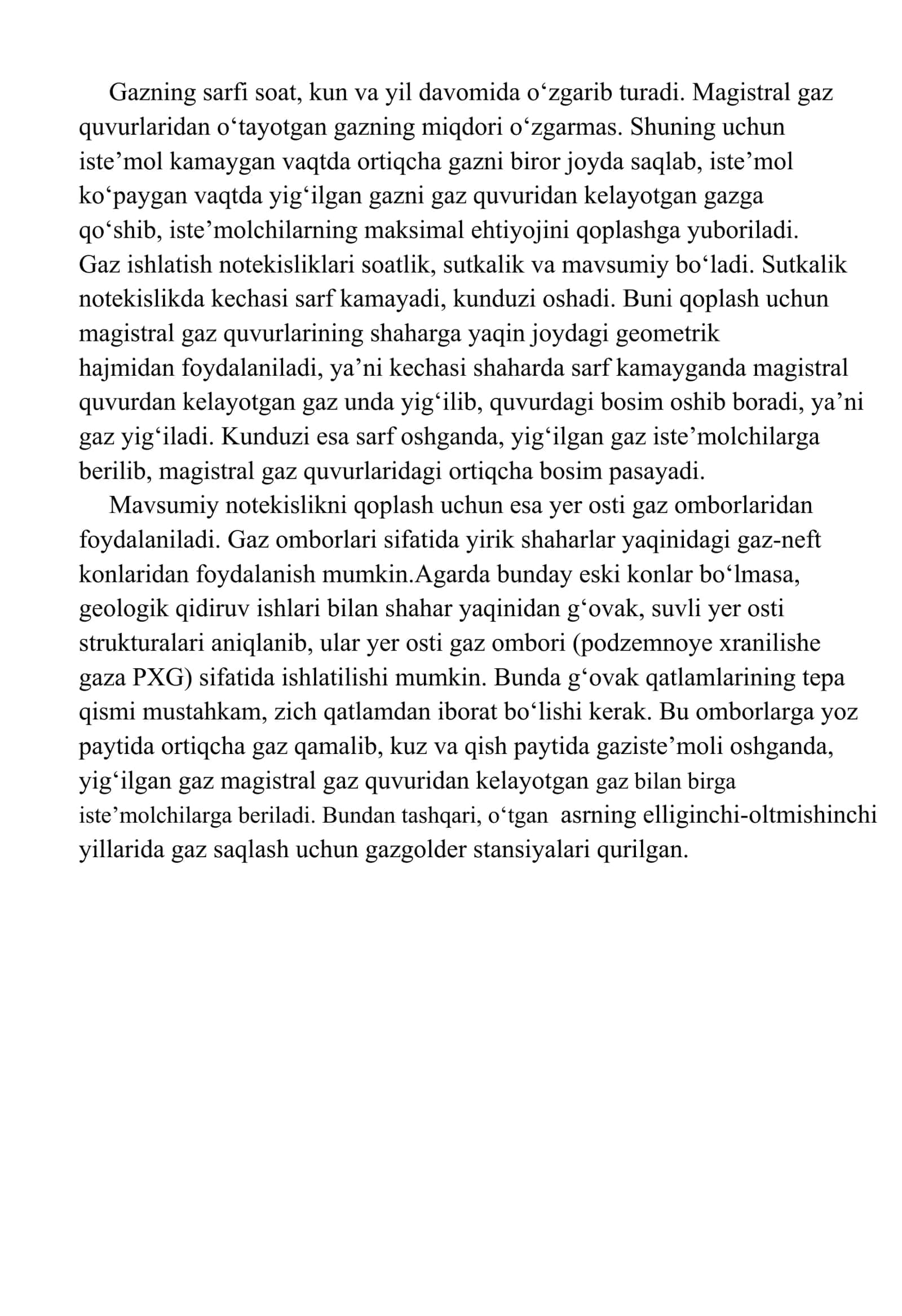 Gaz sarfining mavsumiy o‘zgarishlarini rostlash 2