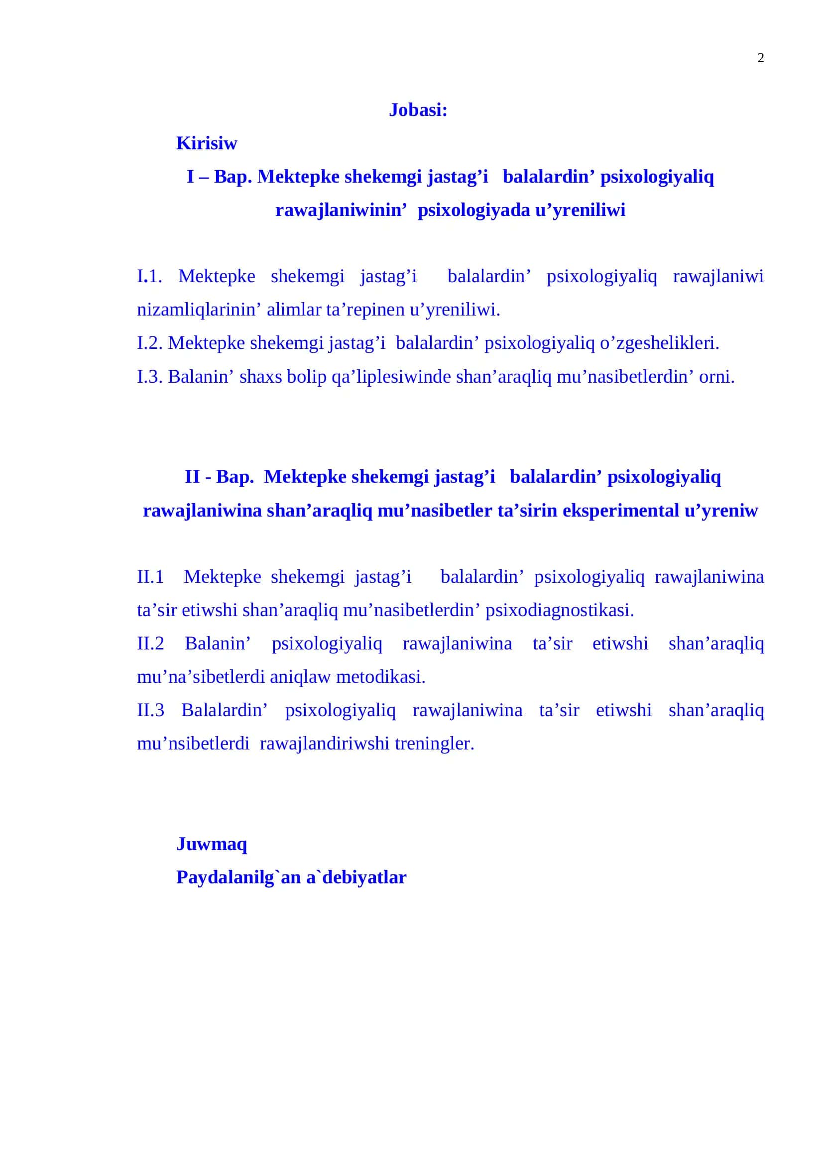 Мektepke shekemgi jastag’i balalardin’ psixologaliq rawajlaniwi 2