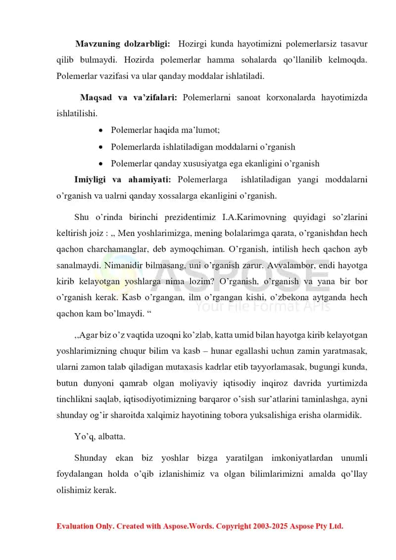 Kurs ishi – “Polimer nanostrukturalar hosil bo’lishi va ularning fizik xossalari” 2