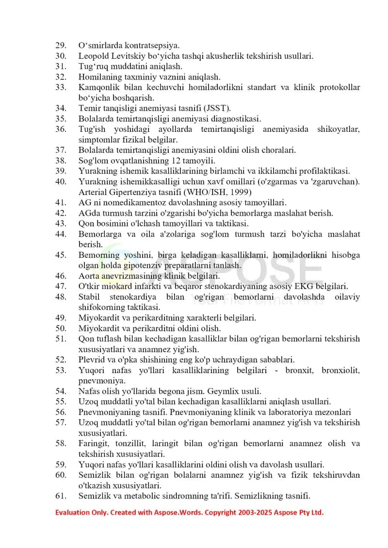 Oilaviy shiforkorlik Og'zaki savollar ro'yxati Argos 2