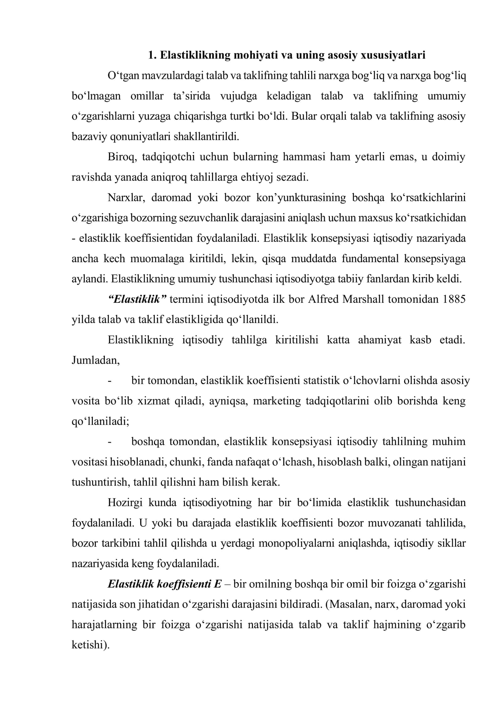 Talab va taklif elastikligi 2