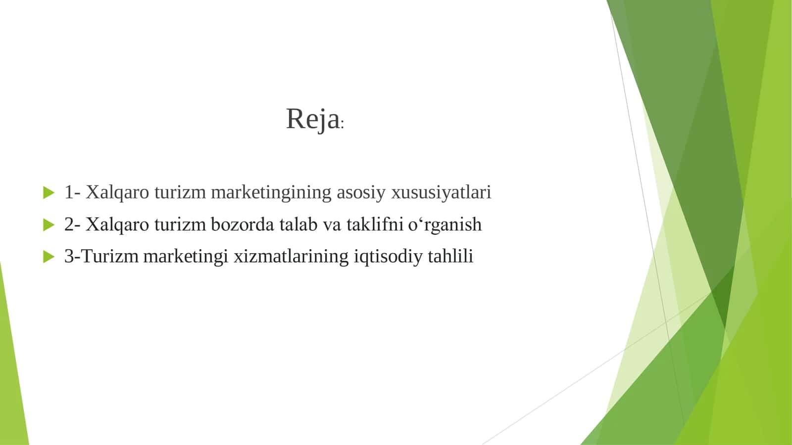 XALQARO TURIZM MARKETINGINING XUSUSIYALARI. SLAYT 12 LIST 2