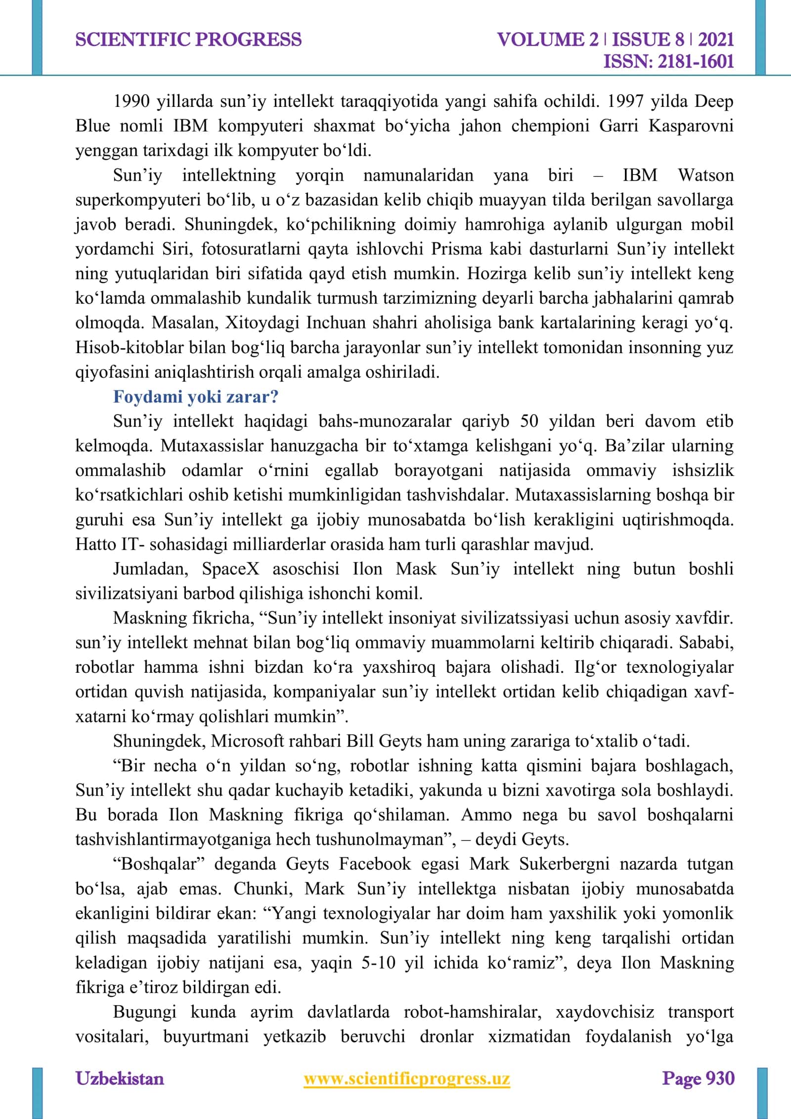 SUN’IY INTELLEKT VA UNING INSONIYAT FAOLIYATIDA TUTGAN O’RNI 2