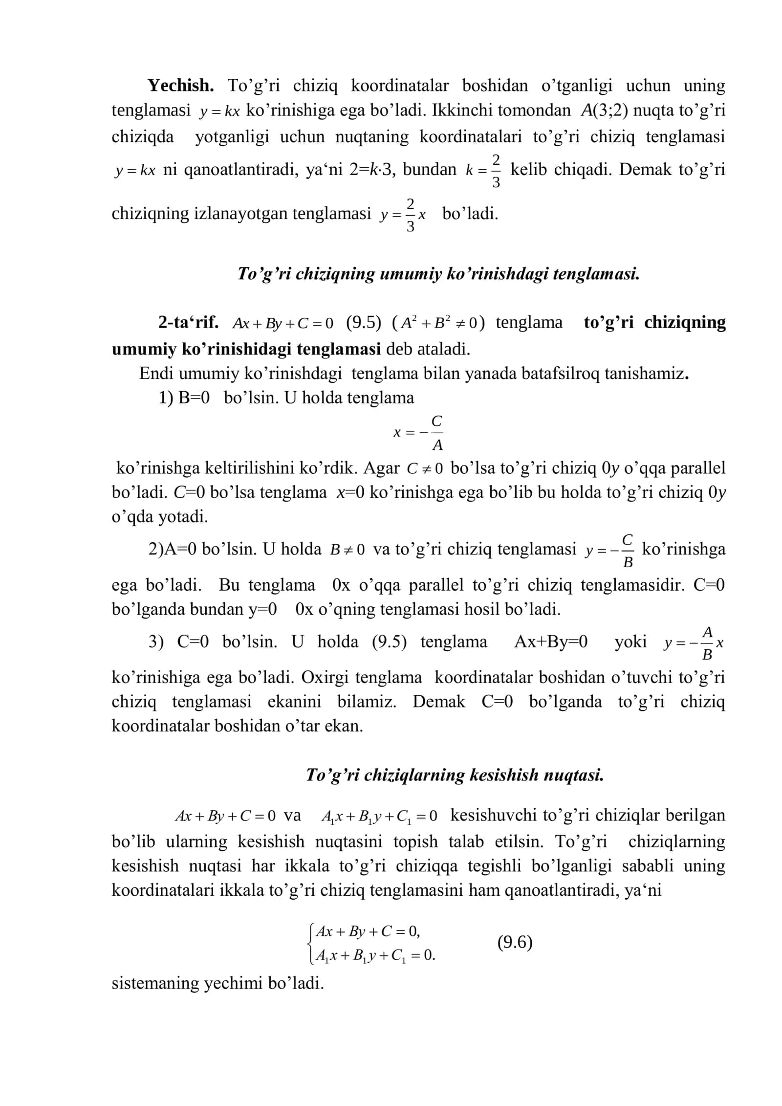 Tekislidagi to’g’ri chiziq tenglamalari 2