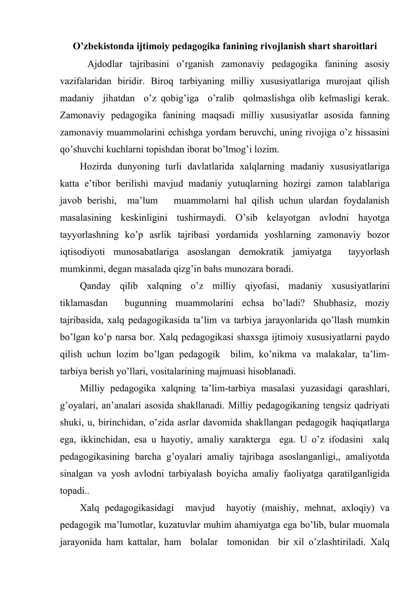 O’zbеkistоndа ijtimоiy pеdаgоgikа fаnining rivоjlаnish shаrt shаrоitlаri 2