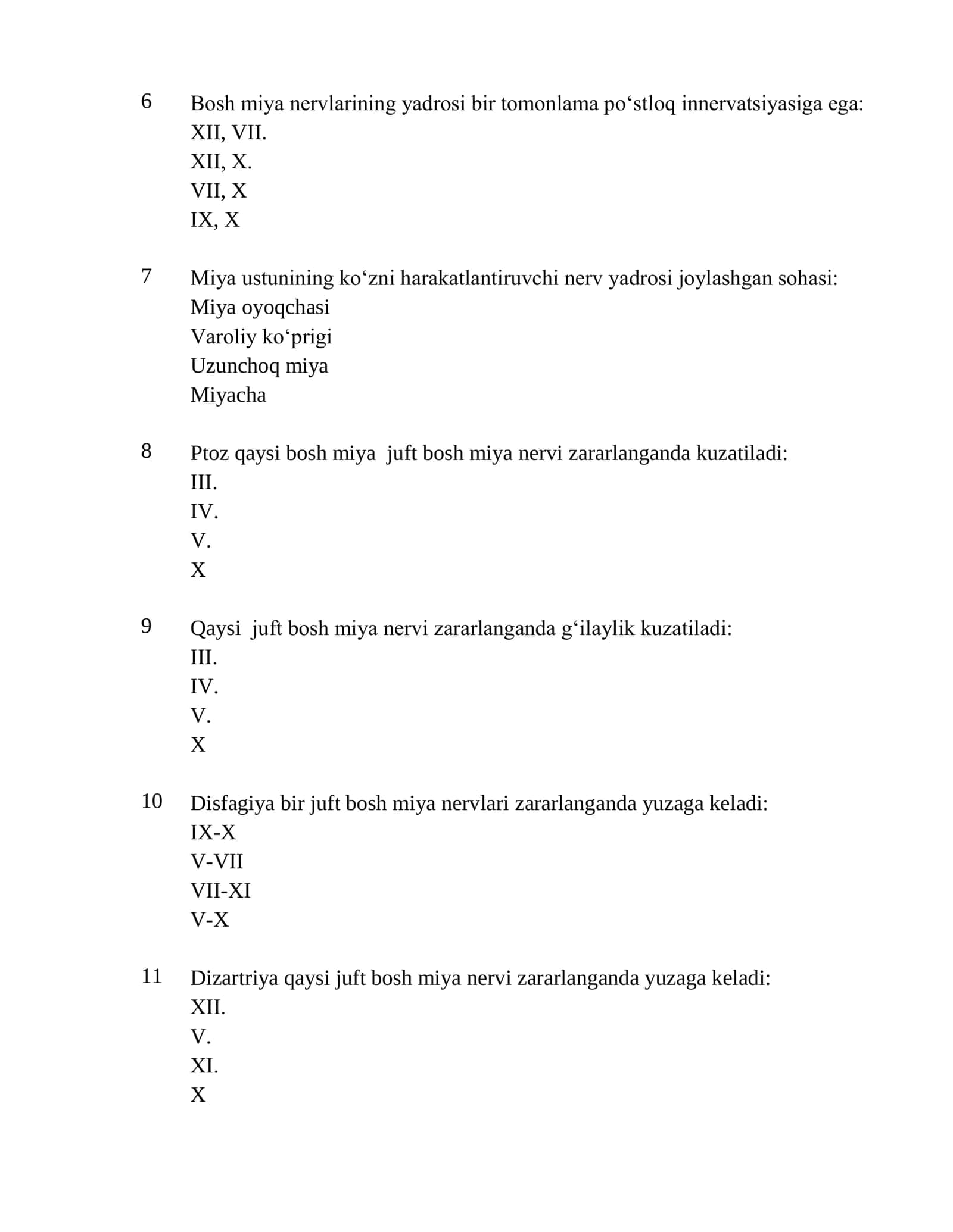 Nevrologiya mutaxassisligi test  2026 2