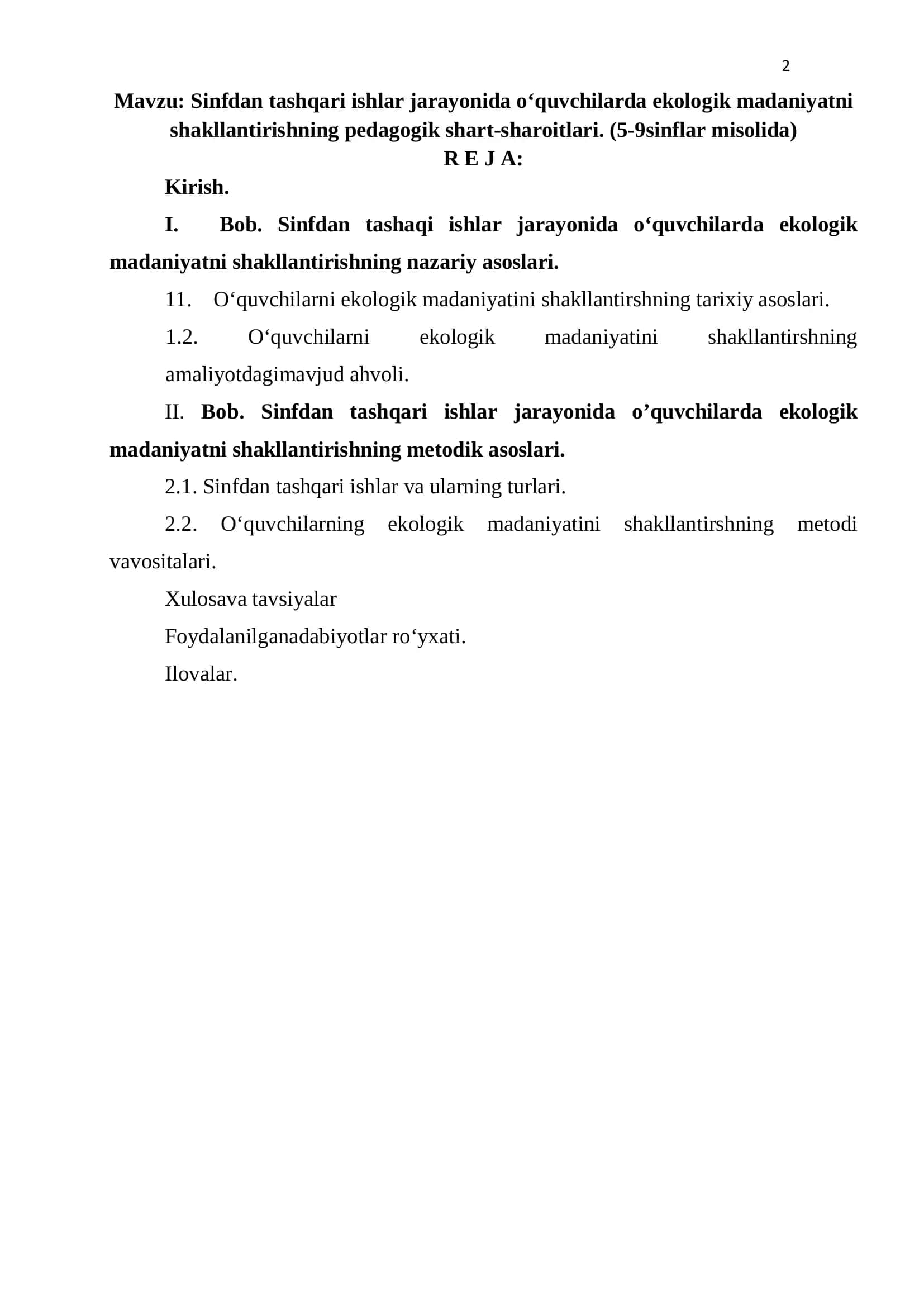 Sinfdan tashqari ishlar jarayonida o‘quvchilarda ekologik madaniyatni shakllantirishning pedagogik shart-sharoitlari 2