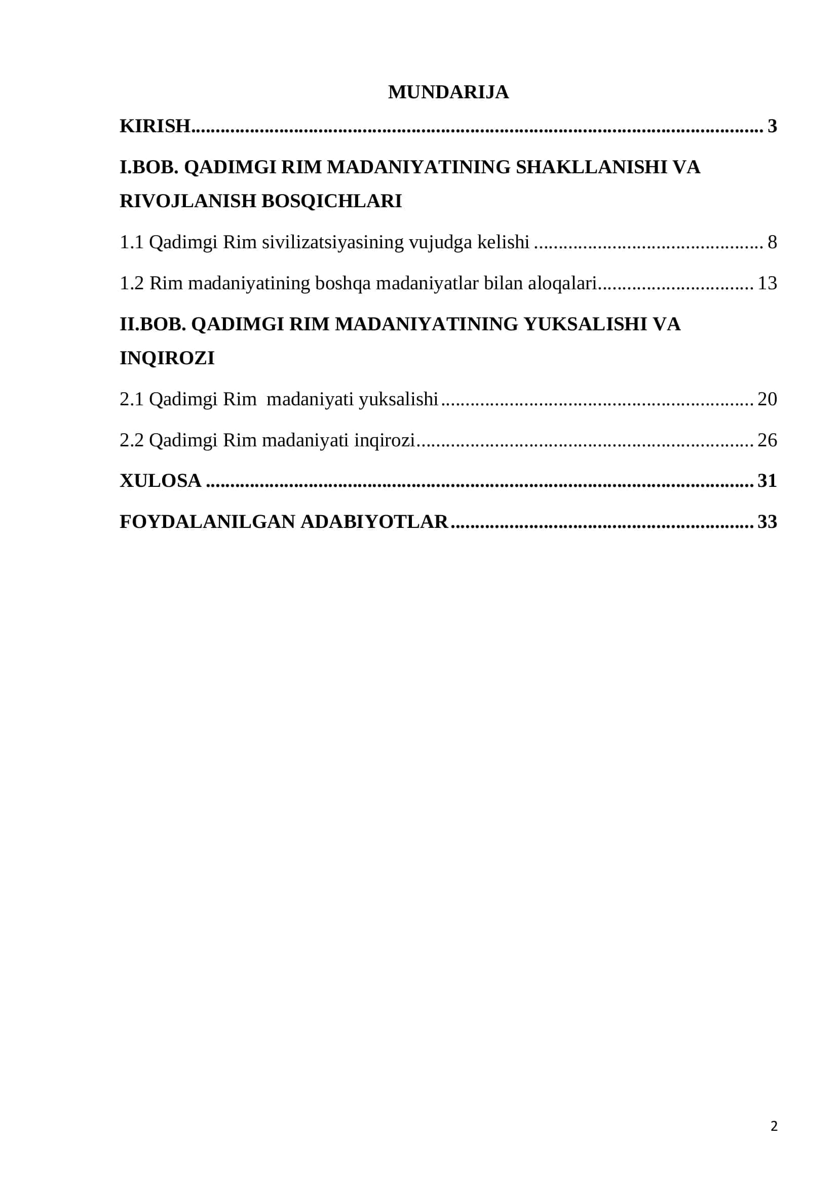 Qadimgi Rim madaniyati. 2