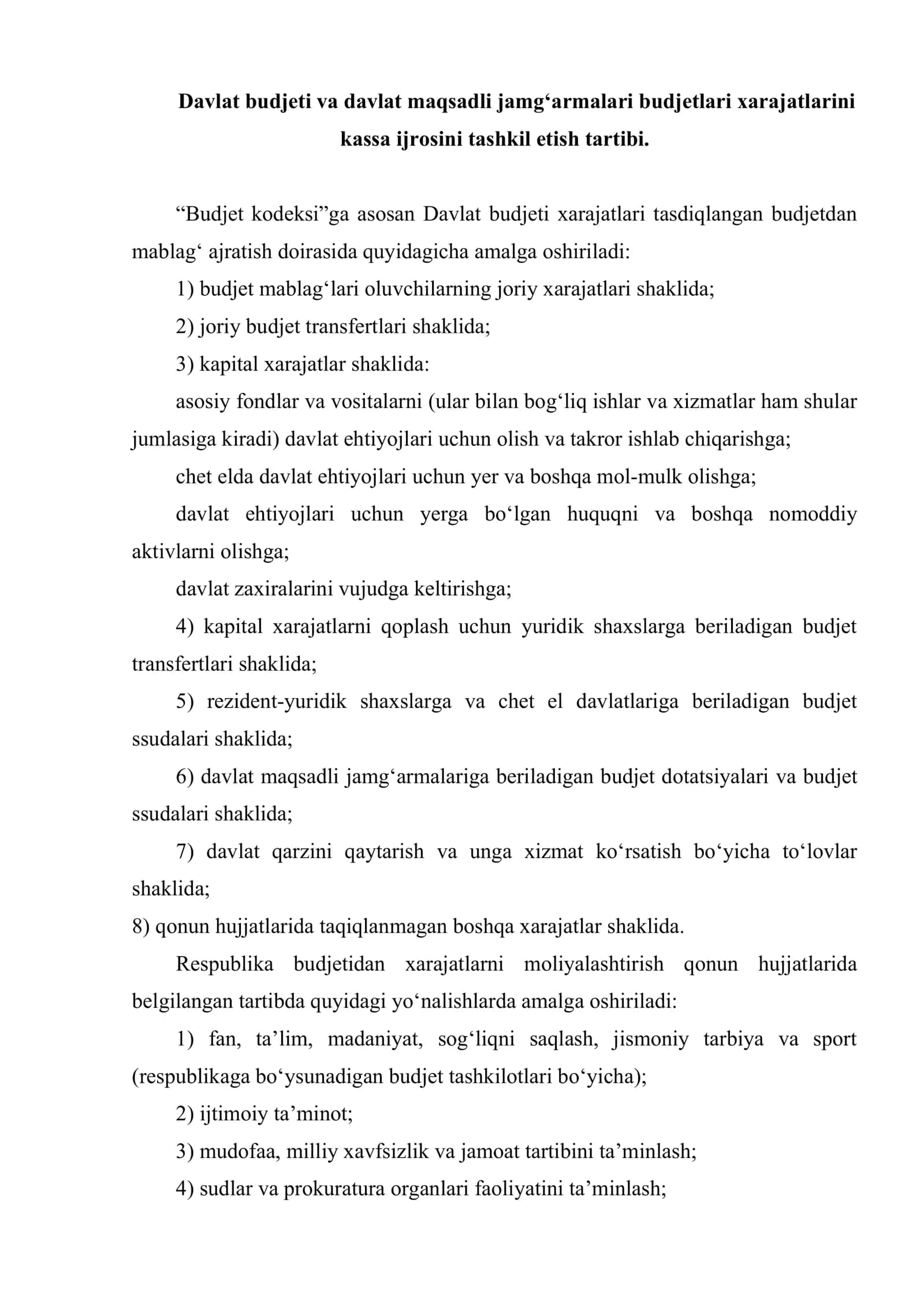 Davlat budjeti va davlat maqsadli jamg‘armalari budjetlari xarajatlari kassa ijrosi hisobi 2