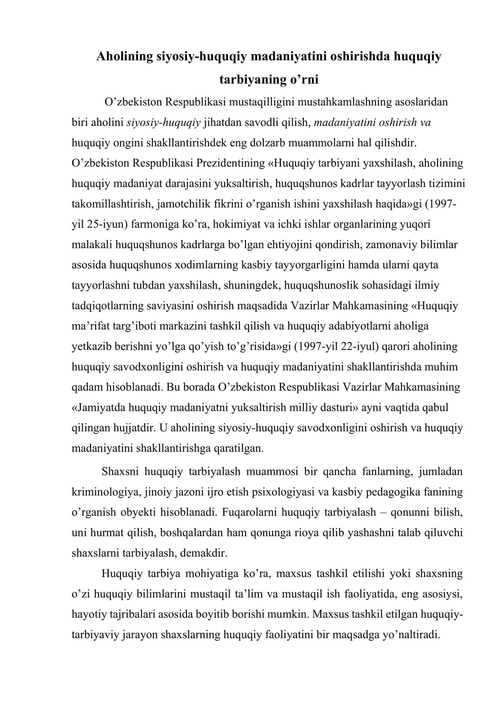 Fuqarolarni huquqiy tarbiyalashning pedagogik asoslari va huquqiy targ’ibot 2