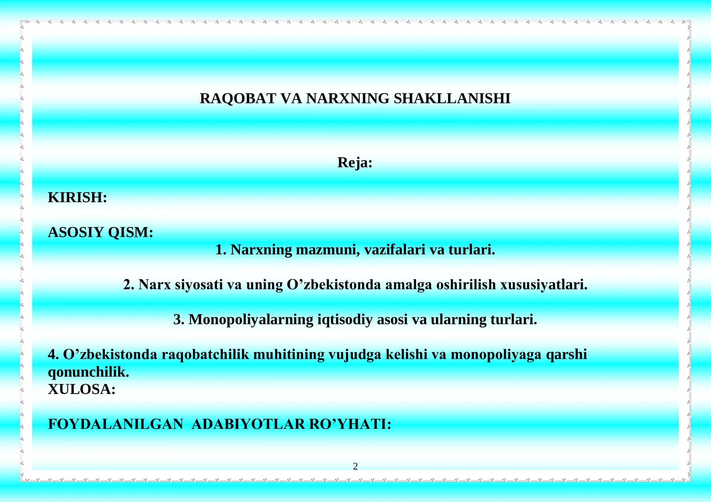 RAQOBAT VA NARXNING SHAKLLANISHI 2