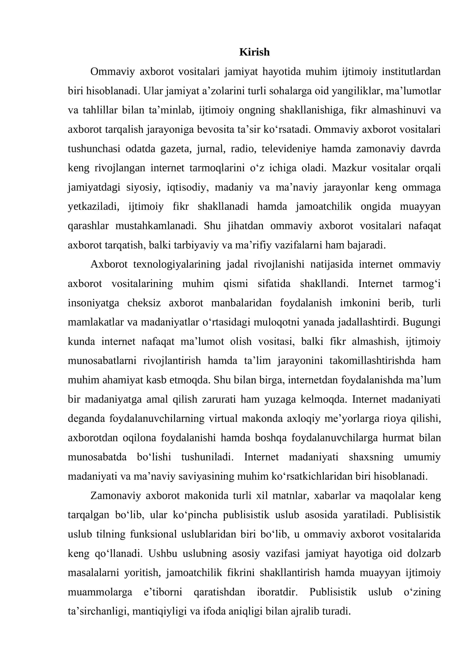 OMMAVIY AXBOROT VOSITALARI. INTERNET MADANIYATI. PUBLISISTIK USLUB VA UNING XUSUSIYATLARI 2