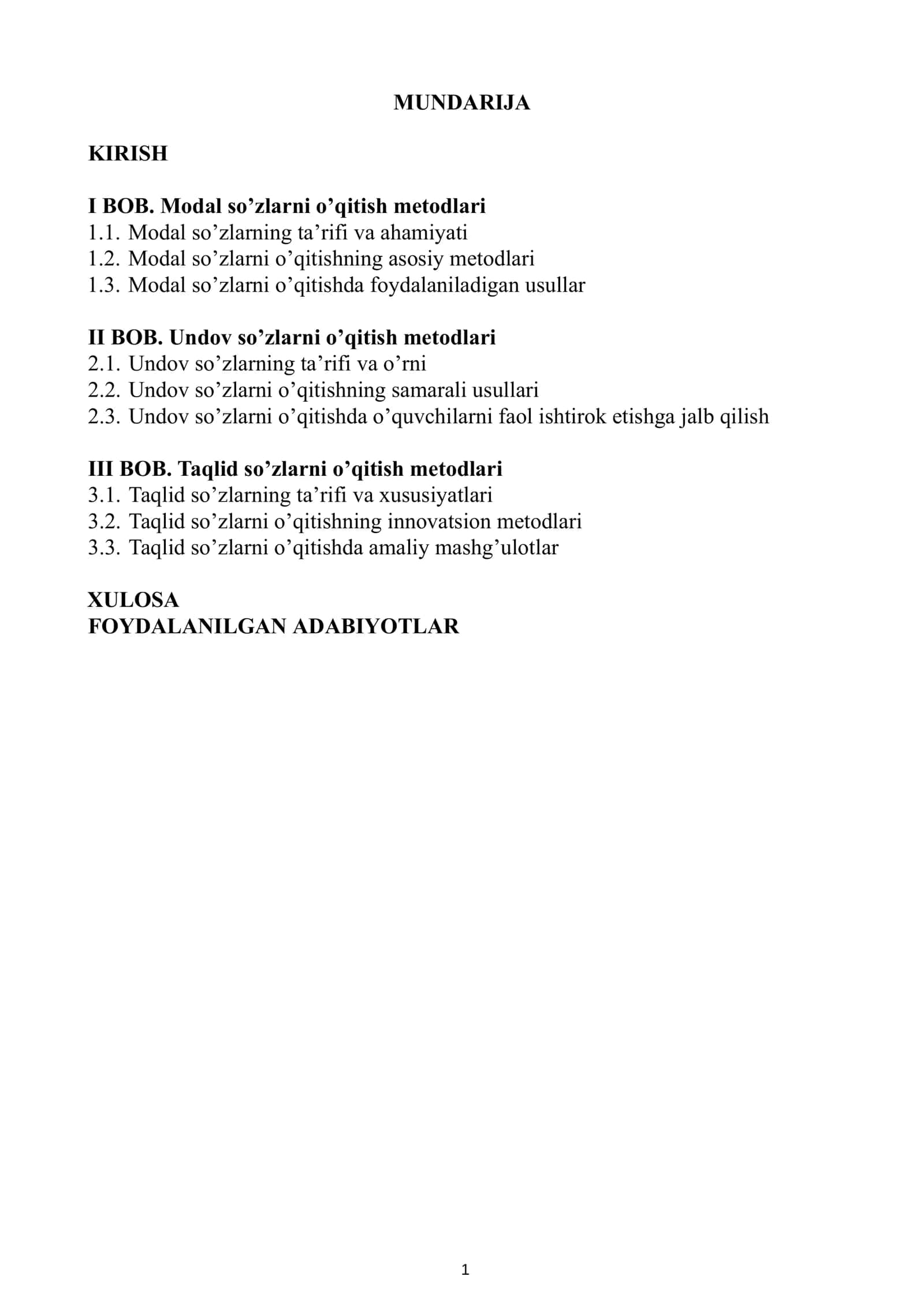 Ona Tili O'qitish Metodikasi Fanidan Tayyorlagan Kurs Ishi 2