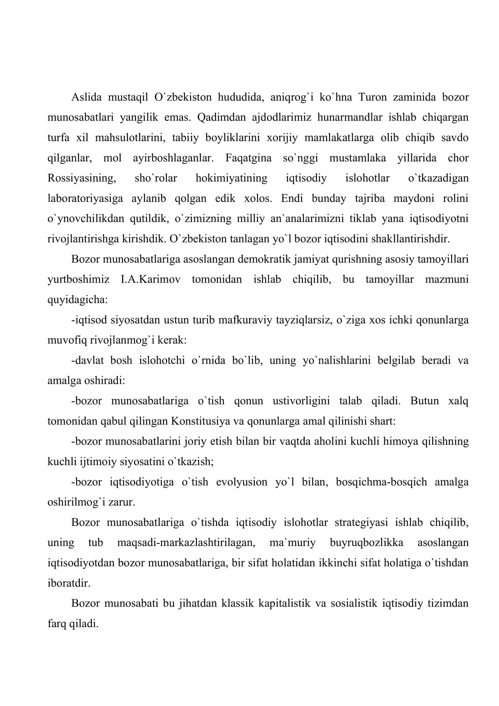 Mustaqilllik yillarida O`zbekistonning iqtisodiy taraqqiyoti 2