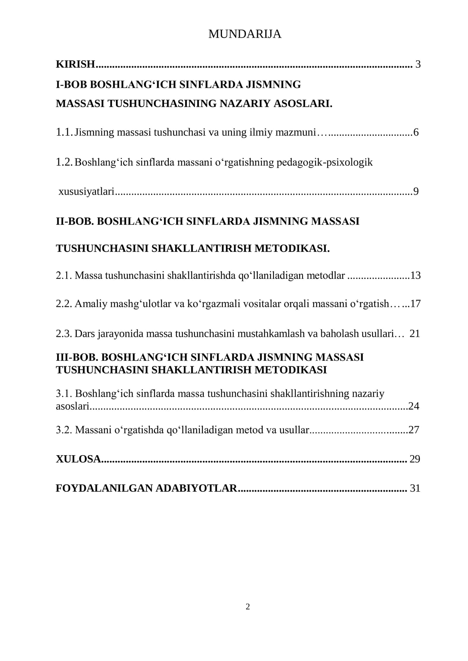 BOSHLANG`ICH SINFLARDA JISMNING 
MASSASI TUSHUNCHASINI SHAKLLANTIRISH 
METODIKASI. 2