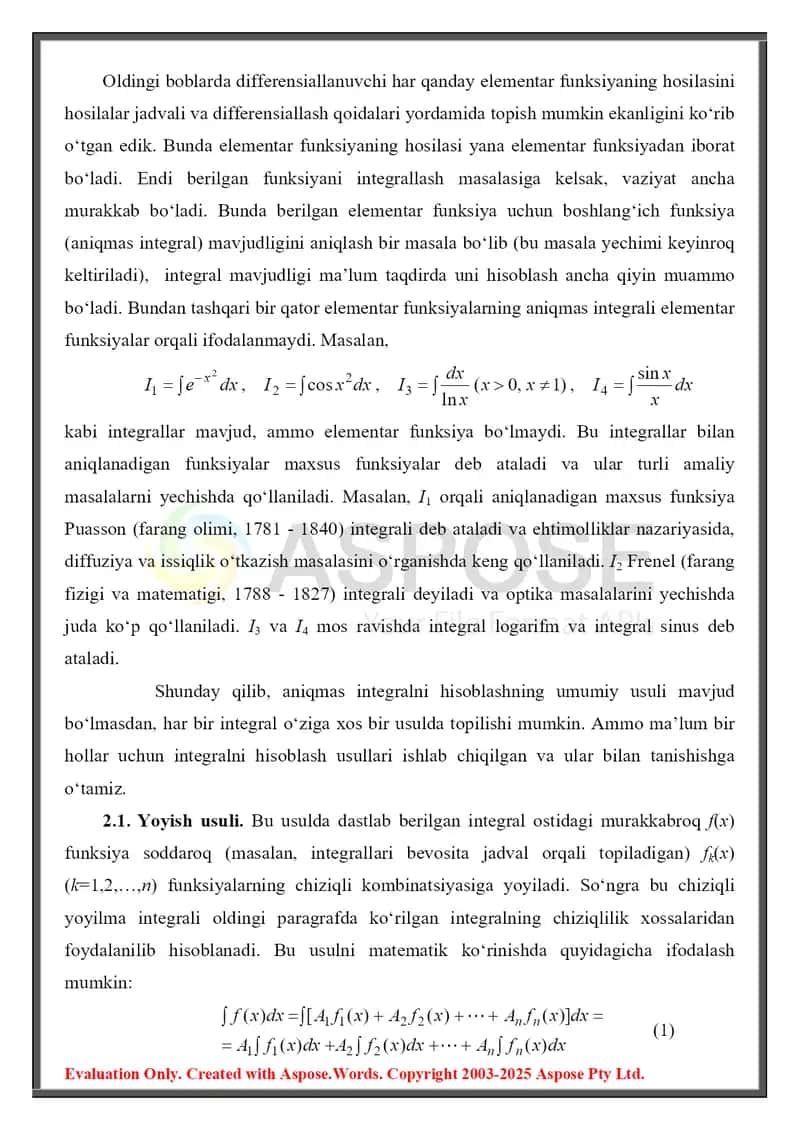 Aniqmas intеgralni hisoblash usullari. Kvadrat uchhadli ayrim integrallarni hisoblash 2
